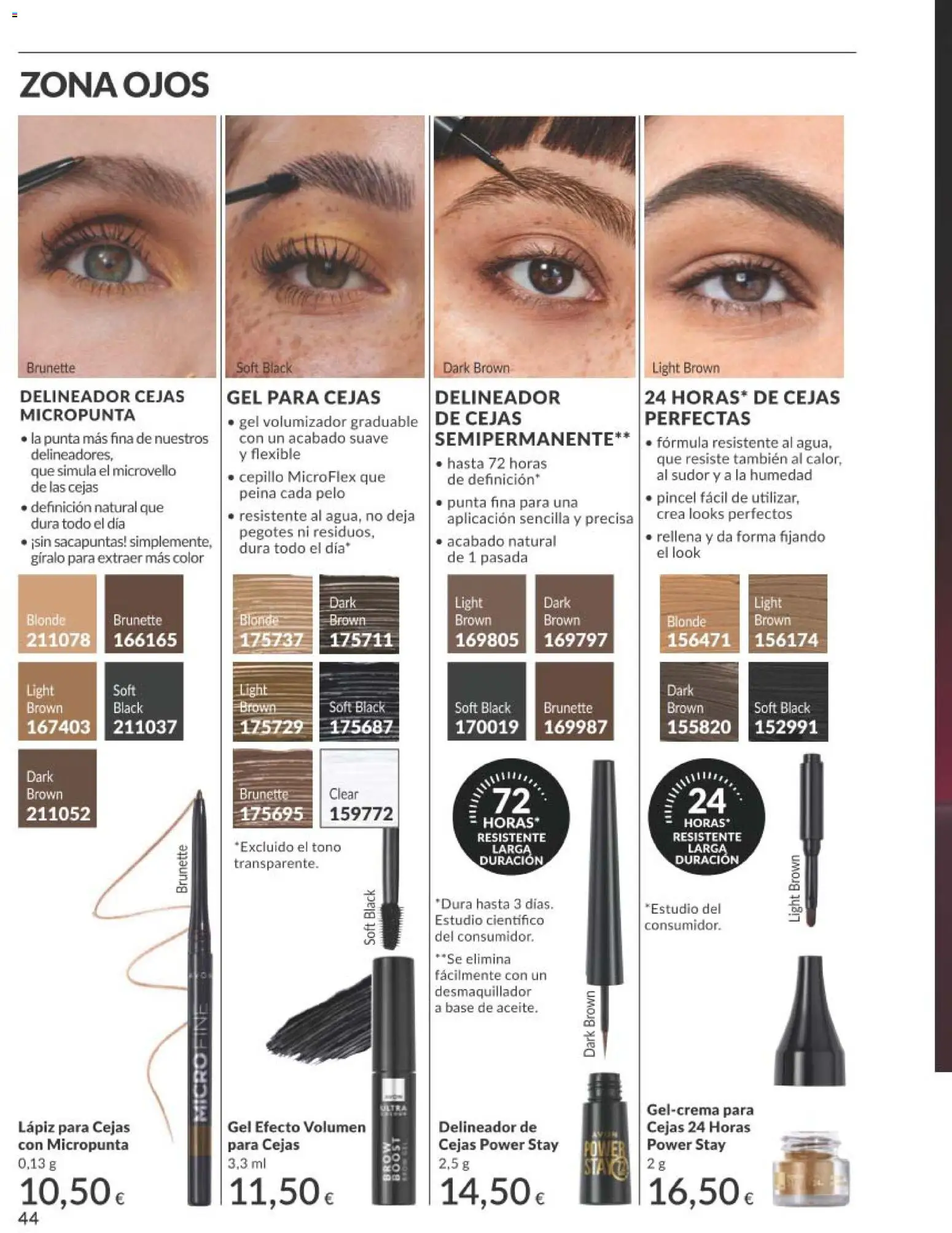 Catálogo AVON campaña 1 │ válido desde el 01.01.2026 | Página: 44 | Productos: Cepillo, Delineador, Sacapuntas, Delineador de cejas