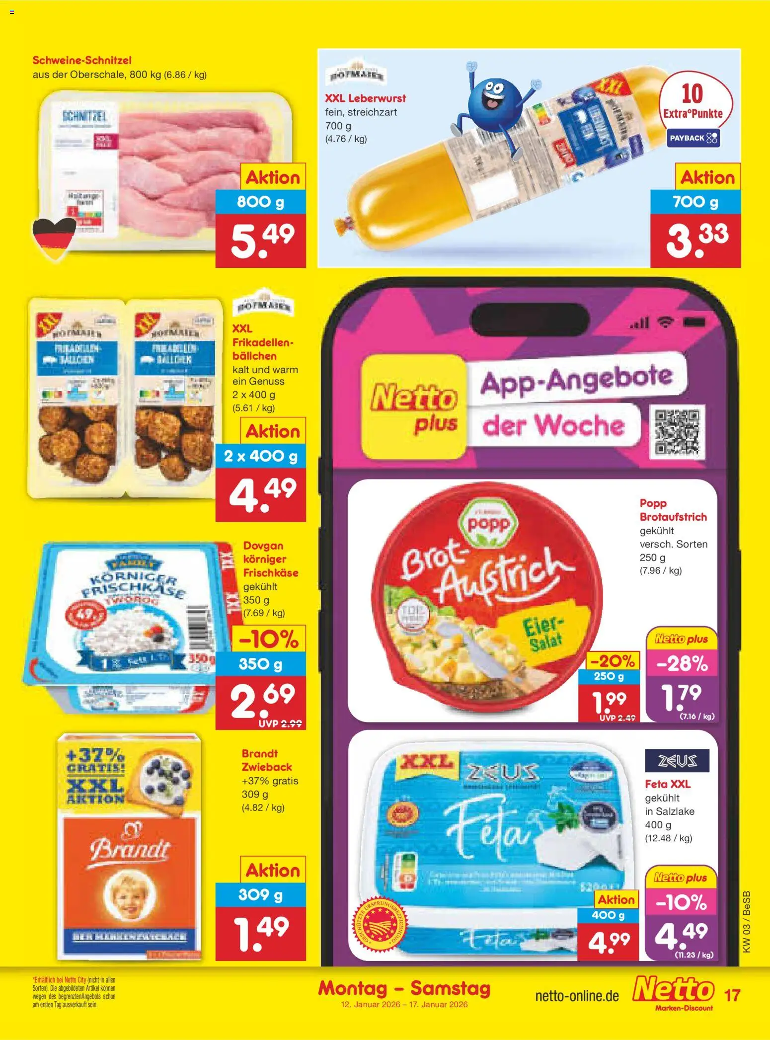 Netto Marken-Discount Prospekt 	 – gültig ab 12.01.2026 | Seite: 17 | Produkte: Feta, Eier, Schnitzel, Salat