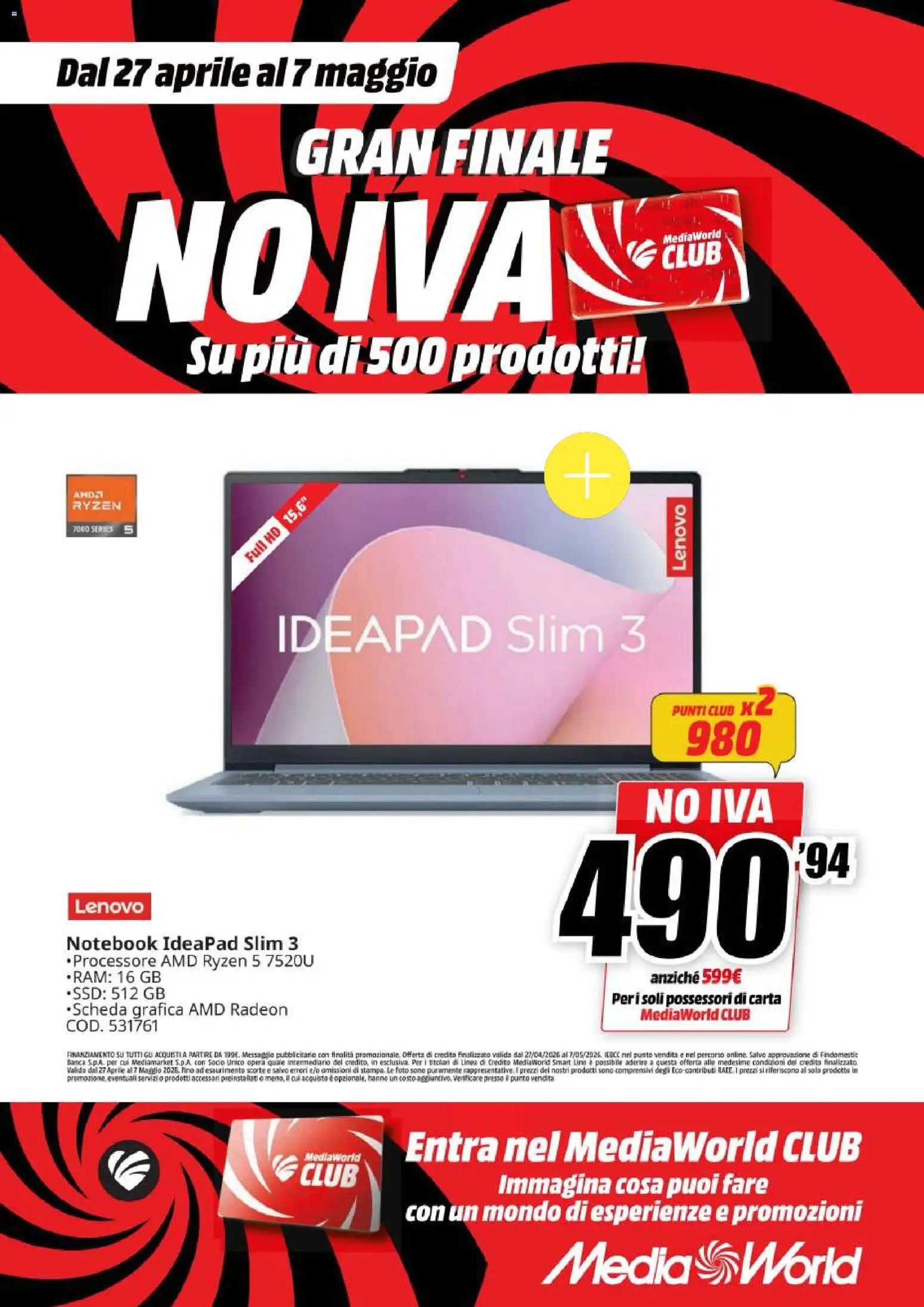 Volantino Media World del 27.04.2026 | Pagina: 40 | Prodotti: Notebook