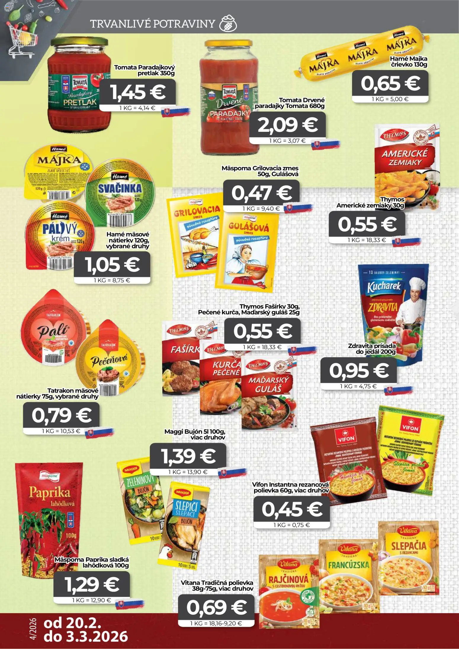 Nové CBA Komfos akcie – leták je platný od 20.02.2026 | Strana: 8 | Produkty: Paprika, Paradajky, Zemiaky, Kurča
