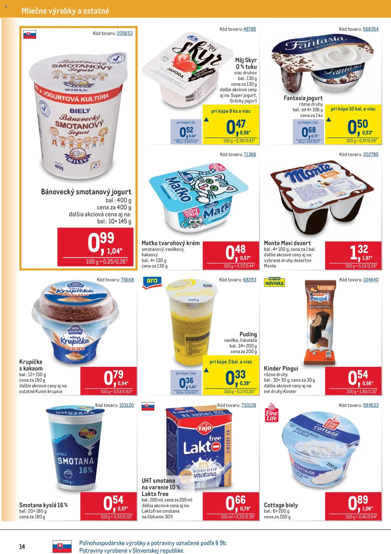 Nové Metro akcie – leták je platný od 14.01.2026 | Strana: 14 | Produkty: Smotana, Skyr, Čokoláda, Krém