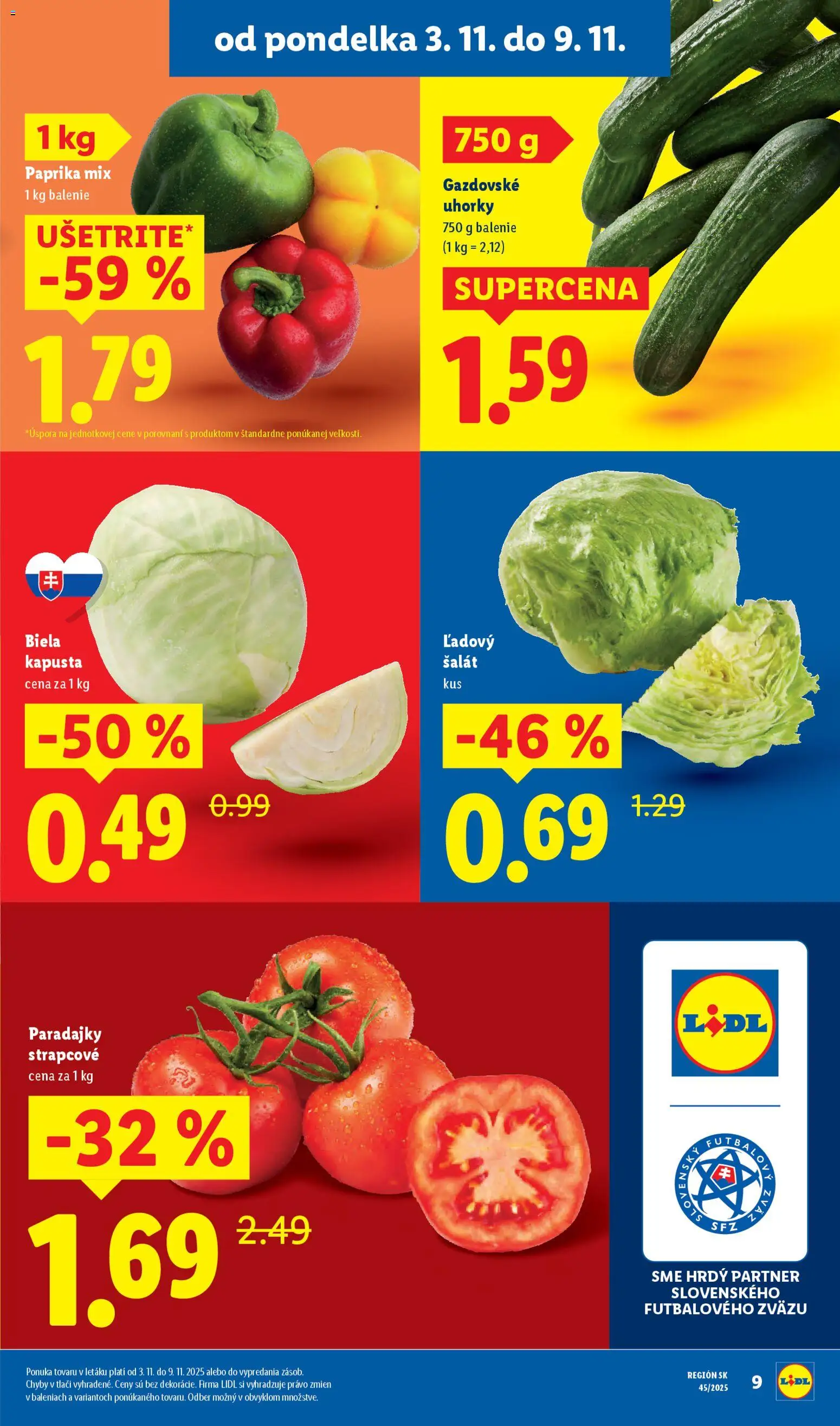 Nové Lidl akcie – leták je platný od 03.11.2025 | Strana: 13 | Produkty: Paprika, Kapusta, Šalát, Uhorky