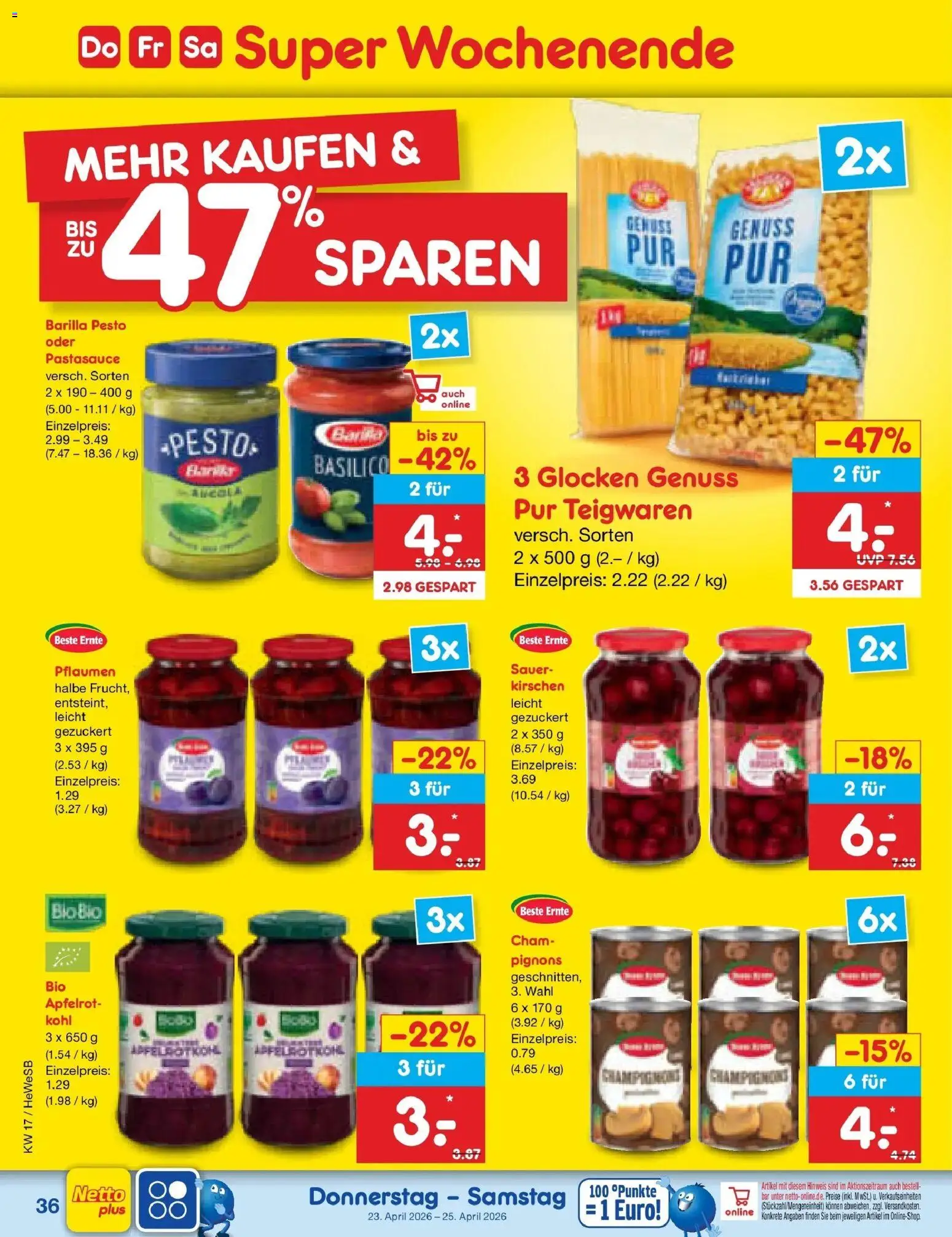 Netto Marken-Discount Prospekt Hamburg	 – gültig ab 20.04.2026 | Seite: 48 | Produkte: Pflaumen, Barilla, Barilla pesto, Kirschen