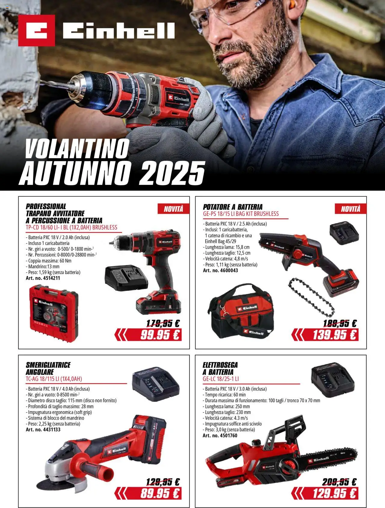 Volantino Einhell del 01.10.2025 | Pagina: 1 | Prodotti: Avvitatore, Trapano, Smerigliatrice, Batteria