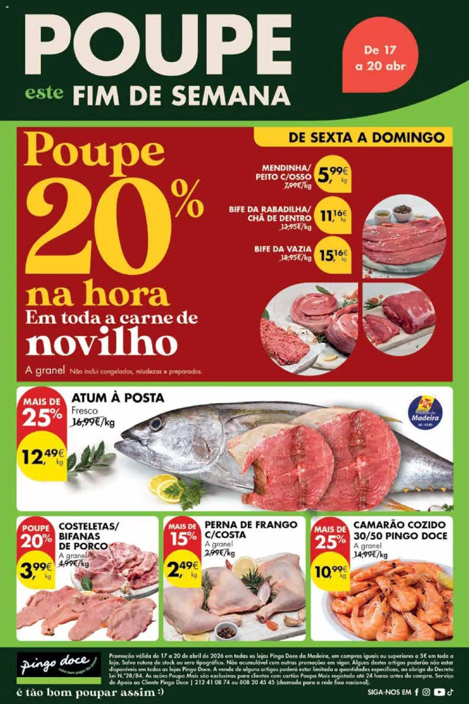 Pingo Doce Poupe este Fim de Semana Madeira │ válido de 17.04.2026 | Página: 1 | Produtos: Frango, Camarão, Chá, Carne