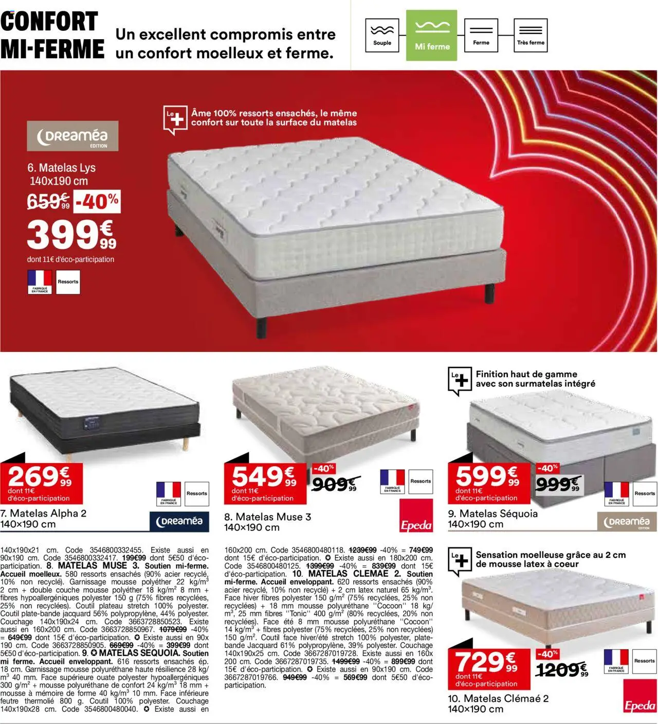 {H1} | Page: 37 | Produits: Plateau, Surmatelas, Mousse, Matelas