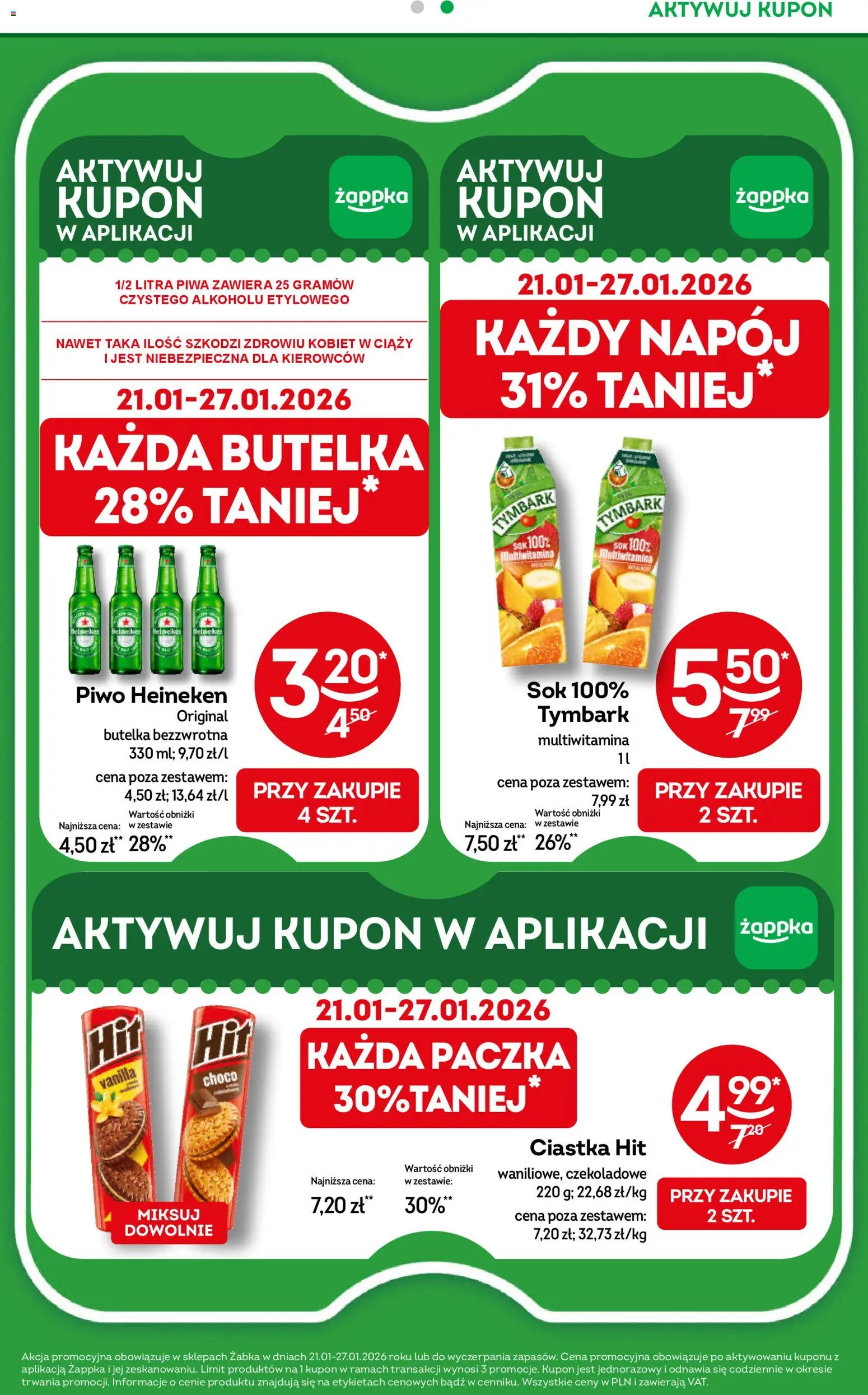 Żabka Gazetka od 14.01.2026 | Strona: 19 | Produkty: Sok, Piwo, Ciastka, Heineken