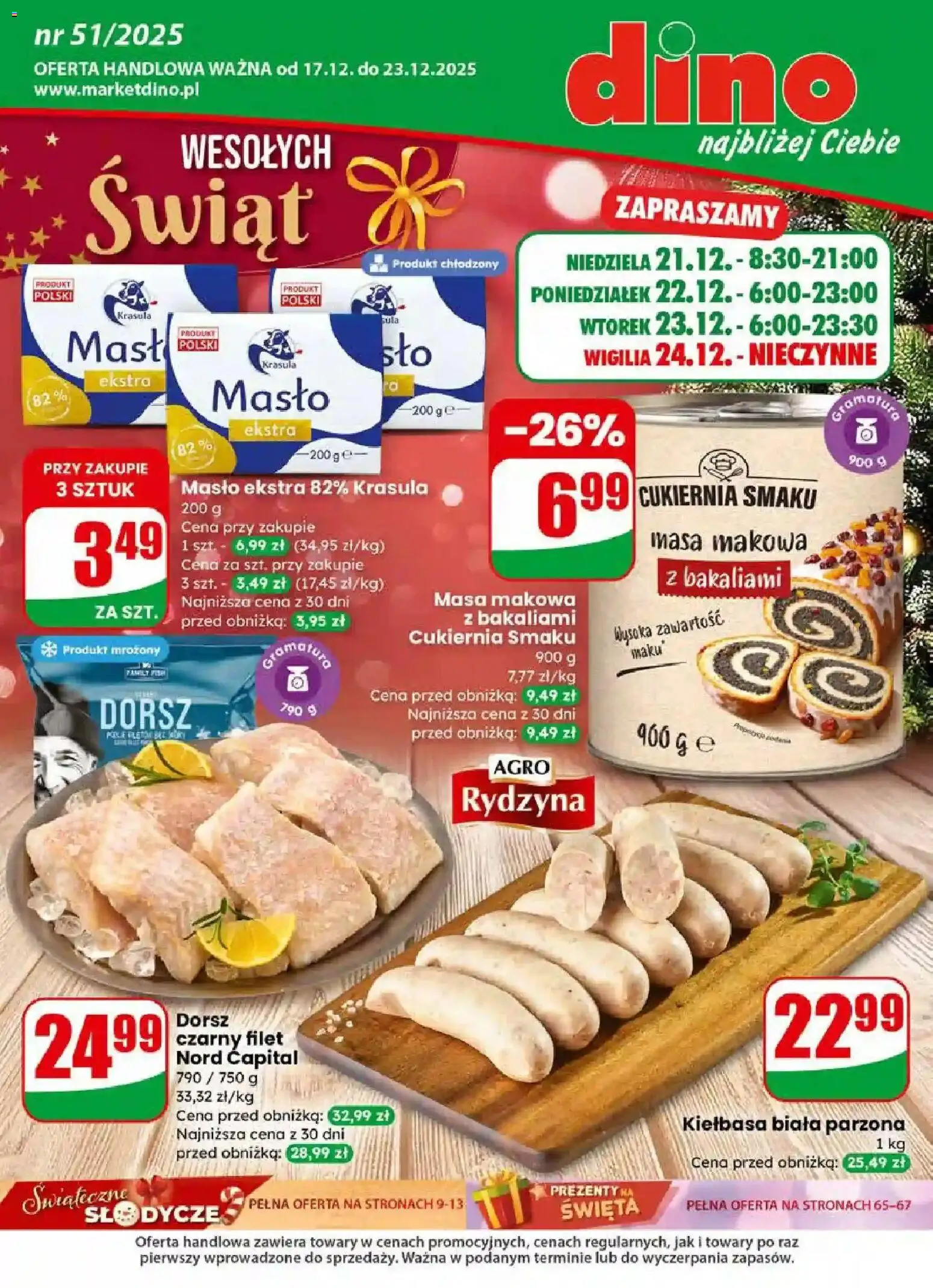 Dino Gazetka od 17.12.2025 | Strona: 1 | Produkty: Słodycze, Masa makowa, Dorsz, Masło