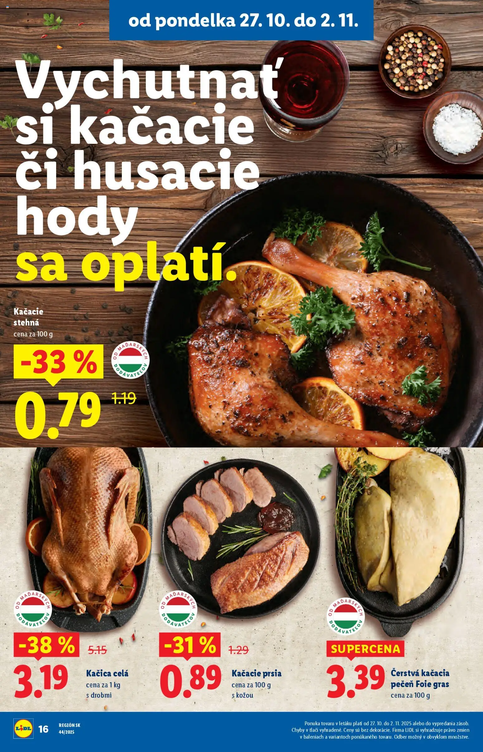 Nové Lidl akcie – leták je platný od 27.10.2025 | Strana: 20 | Produkty: Kačacie prsia, Kačacie stehná, Kačica