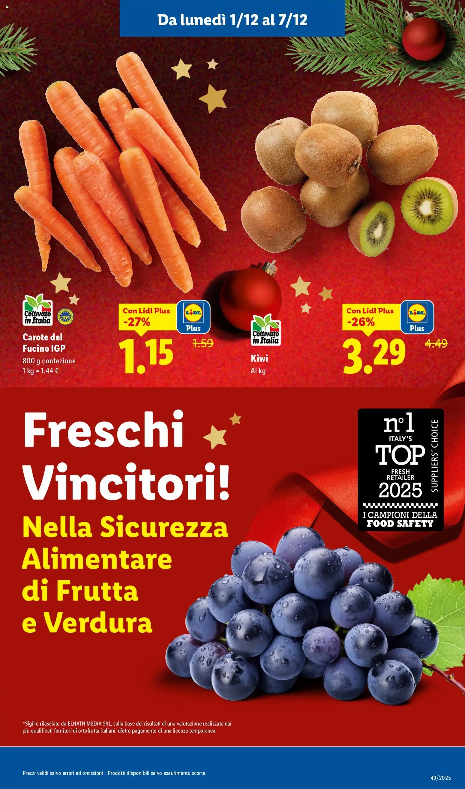 Volantino Lidl del 01.12.2025 | Pagina: 3 | Prodotti: Kiwi, Frutta, Carote