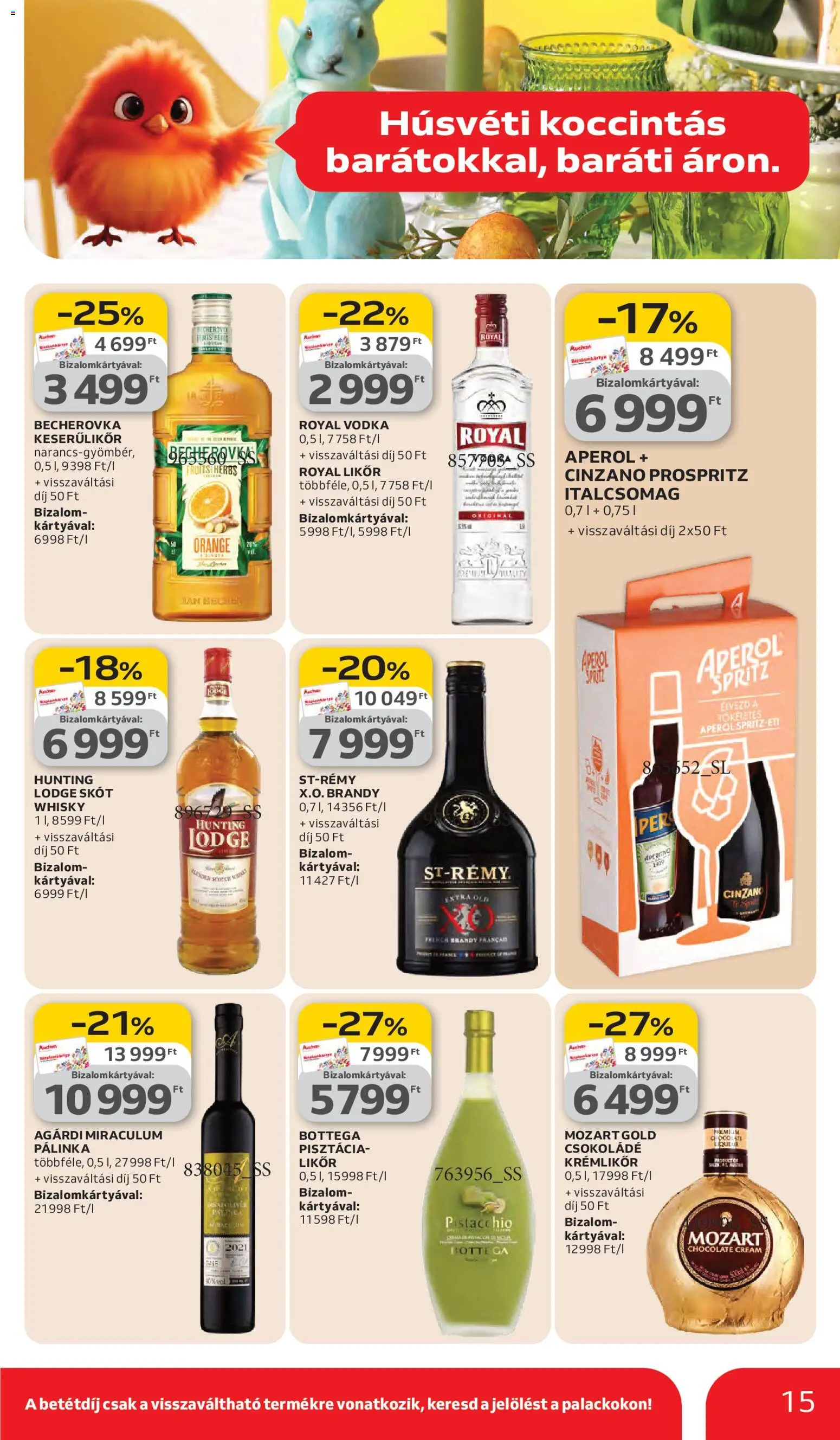 Auchan akciós ujság - amely érvényes a következő dátumtól: 05.03.2026 | Oldal: 15 | Termékek: Becherovka, Csokoládé, Vodka, Whisky