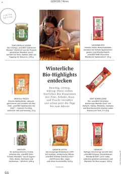 enerBiO Zimt-Schoko Mandeln, Ihr weihnachtliches Aroma erhalten die „enerBiO Zimt-Schoko Mandeln“ durch Ceylon-Zimt, Nelke, Sternanis und Kardamom – köstlich, 100 g ab 01.10.2025 gültig | Seite: 66