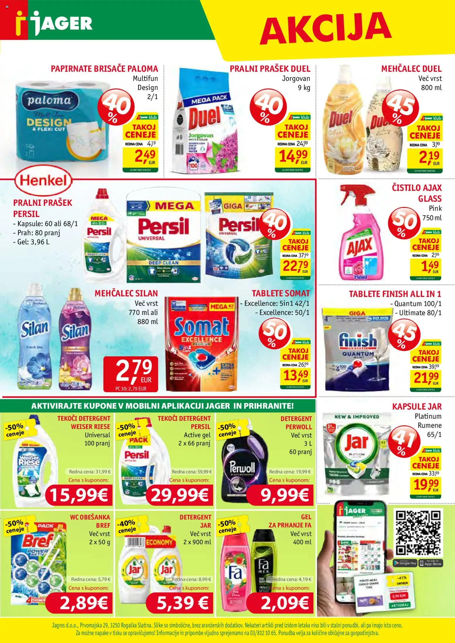 Novi Jager katalog ponudbe – veljaven od 29.10.2025 | Stran: 15 | Izdelki: Mehčalec, Pralni prašek, Papirnate brisače, Detergent