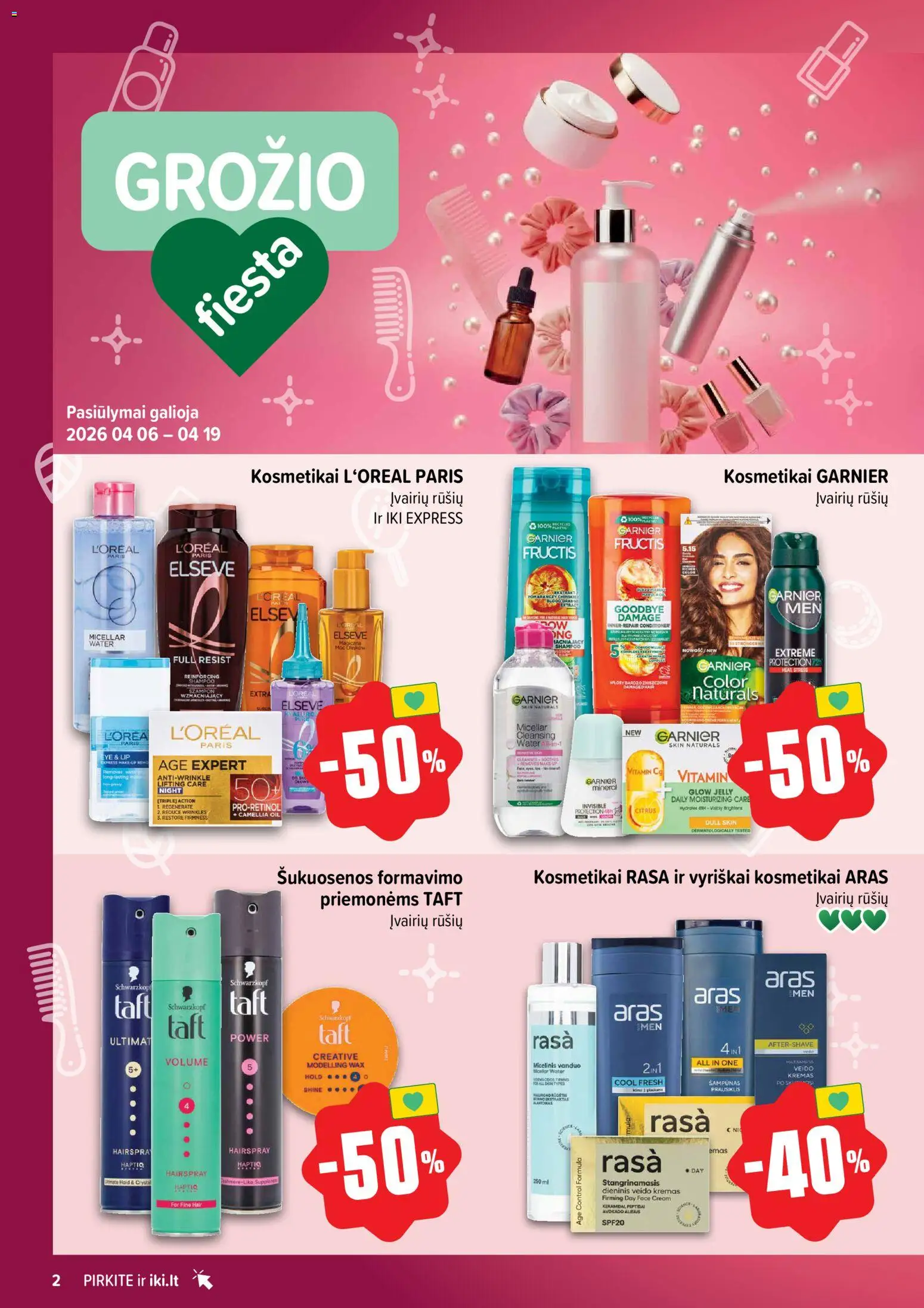 IKI akcijos nuo 06.04.2026 | Puslapis: 2 | Prekių: Šampūnas, Kremas, Micelinis vanduo, Prausiklis