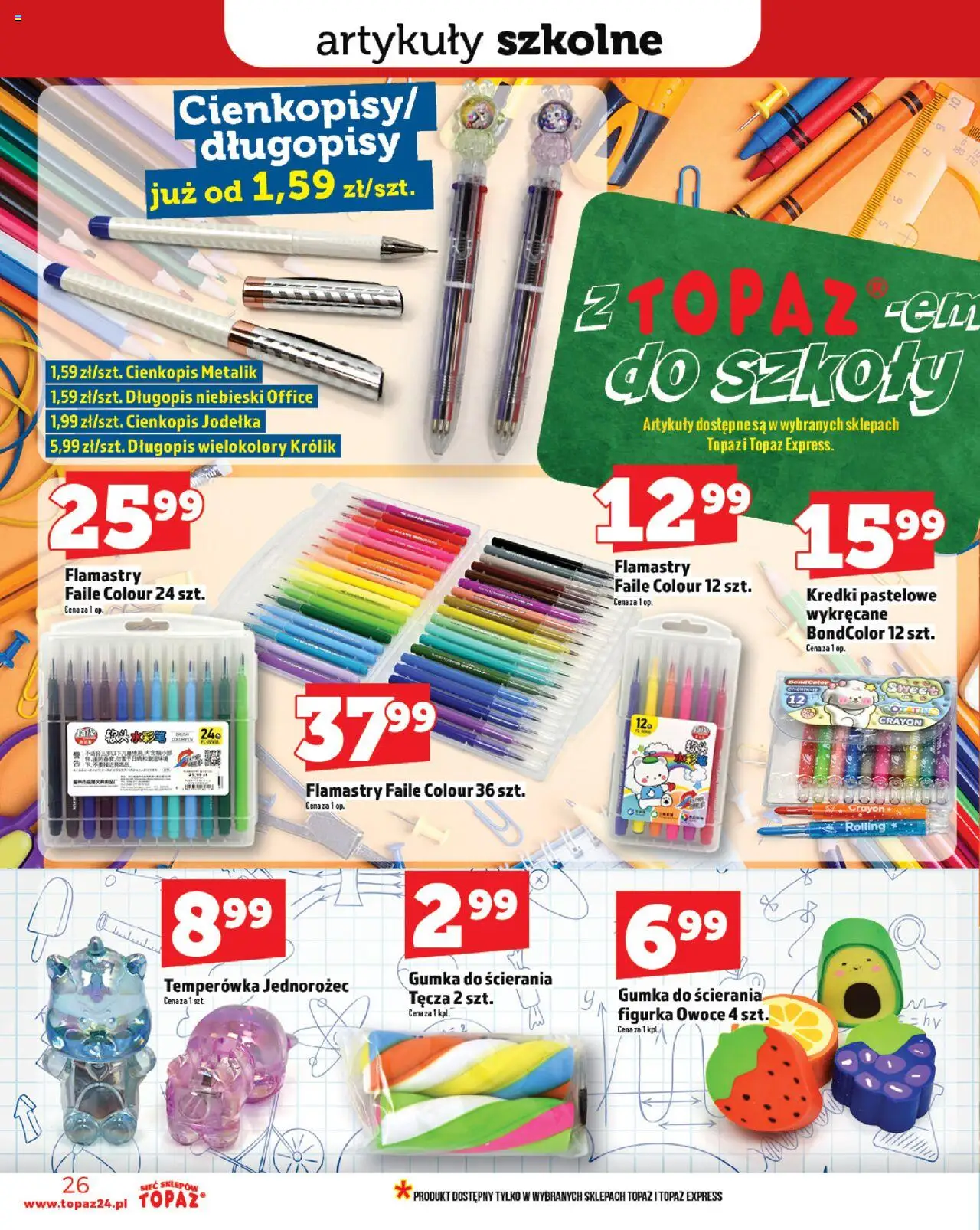 Topaz Gazetka - Ceny małe na stałe od 28.08.2025 | Strona: 26 | Produkty: Temperówka, Jednorożec, Artykuły szkolne, Owoce