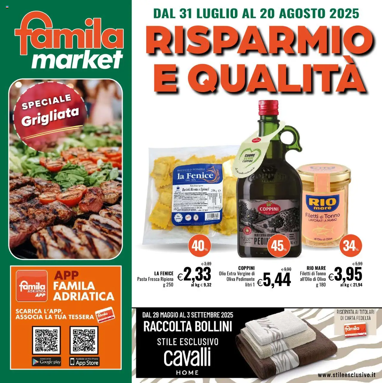 Volantino Famila del 31.07.2025 | Pagina: 1 | Prodotti: Pasta, Spinaci, The, Ricotta