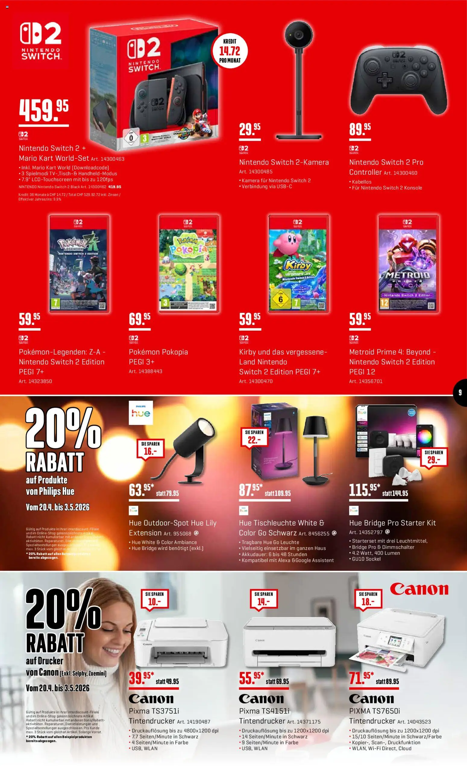 Interdiscount aktionen 20% Rabatt – gültig ab 27.04.2026 | Seite: 9 | Produkte: Drucker, Kamera, Philips