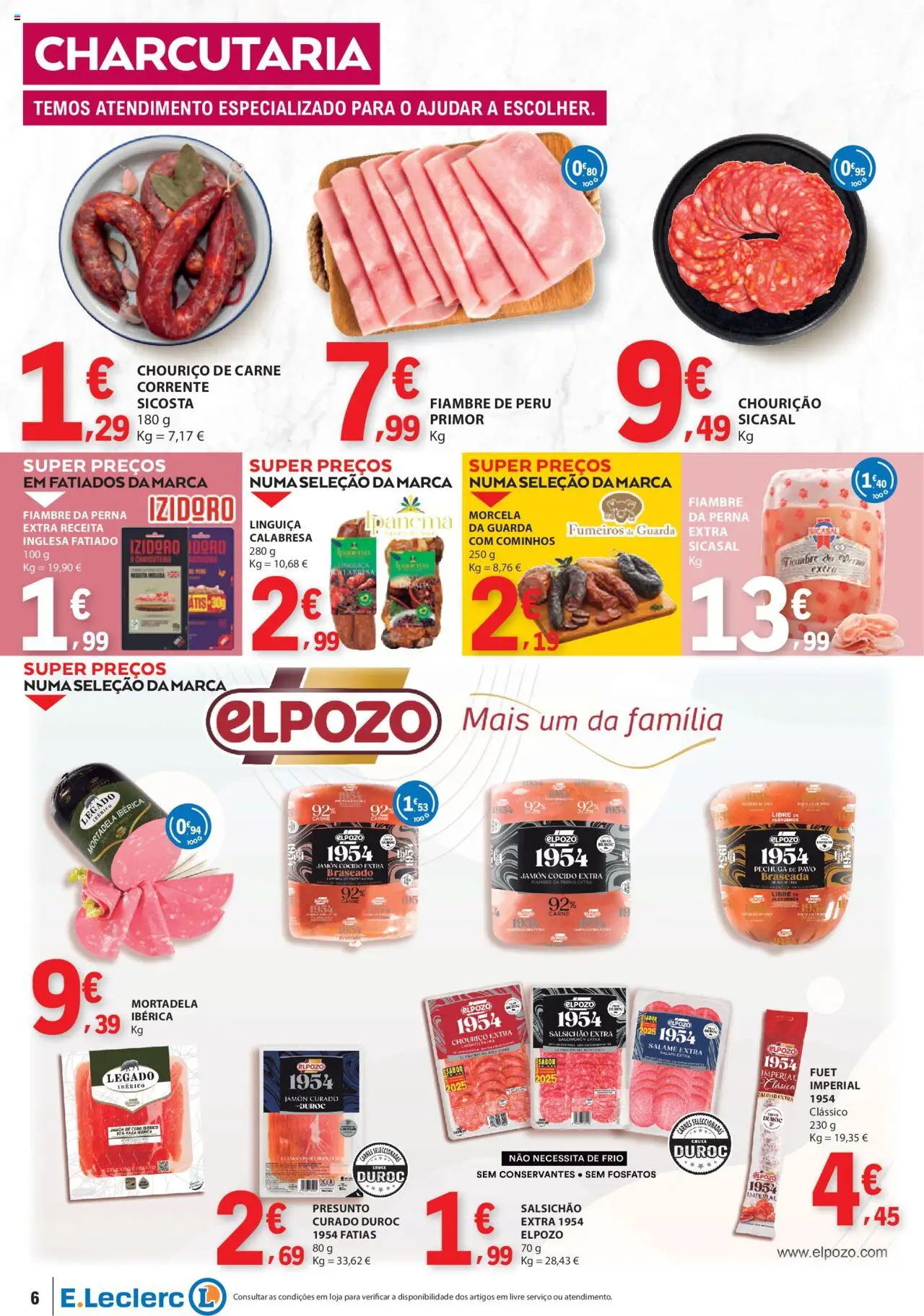 E.Leclerc folheto │ válido de 14.08.2025 | Página: 6 | Produtos: Mortadela, Peru, Presunto, Carne