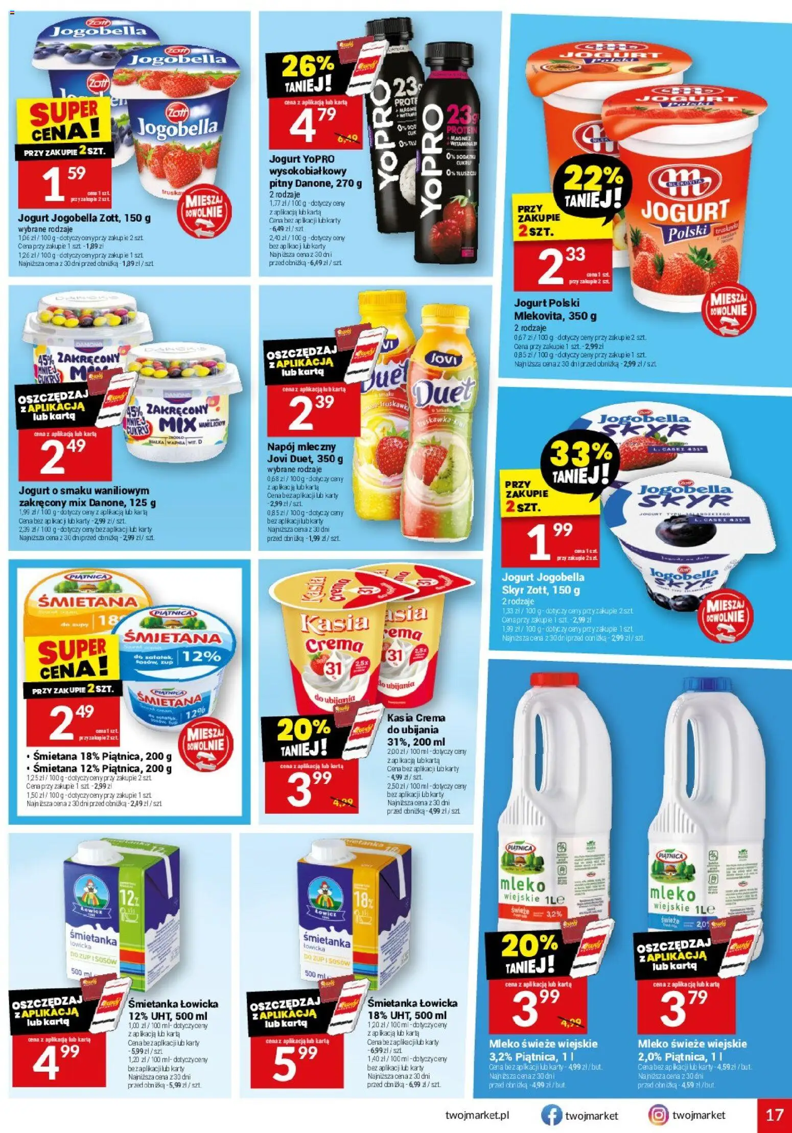 Twój Market Gazetka od 25.02.2026 | Strona: 17 | Produkty: Karta, Mleko, Śmietana, Skyr
