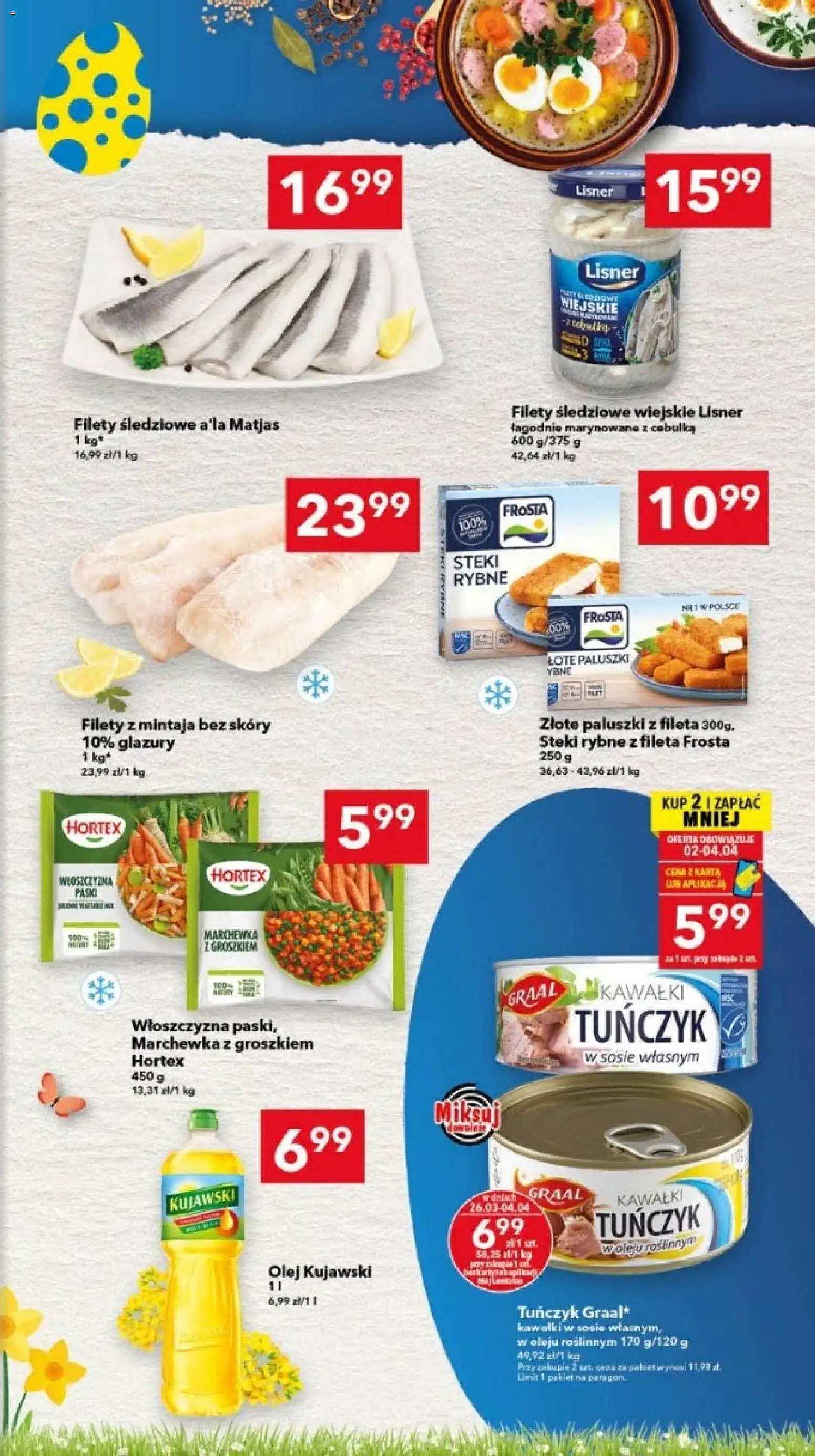 Lewiatan gazetka - Legnica od 26.03.2026 | Strona: 7 | Produkty: Steki, Filety śledziowe a'la matjas, Paluszki, Marchewka z groszkiem