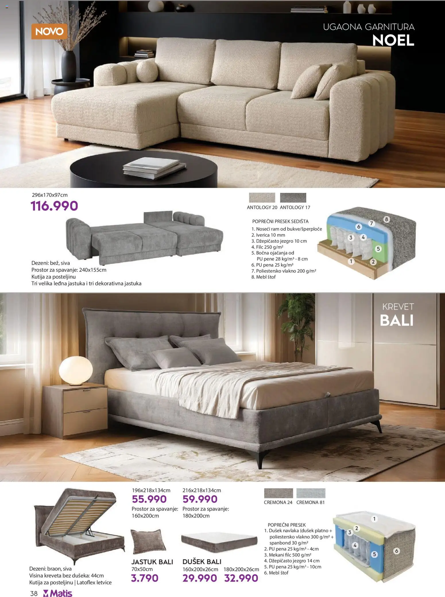 Matis katalog - važi od 01.11.2025 | Strana: 38 | Proizvode: Krevet, Dušek, Jastuk, Kutija