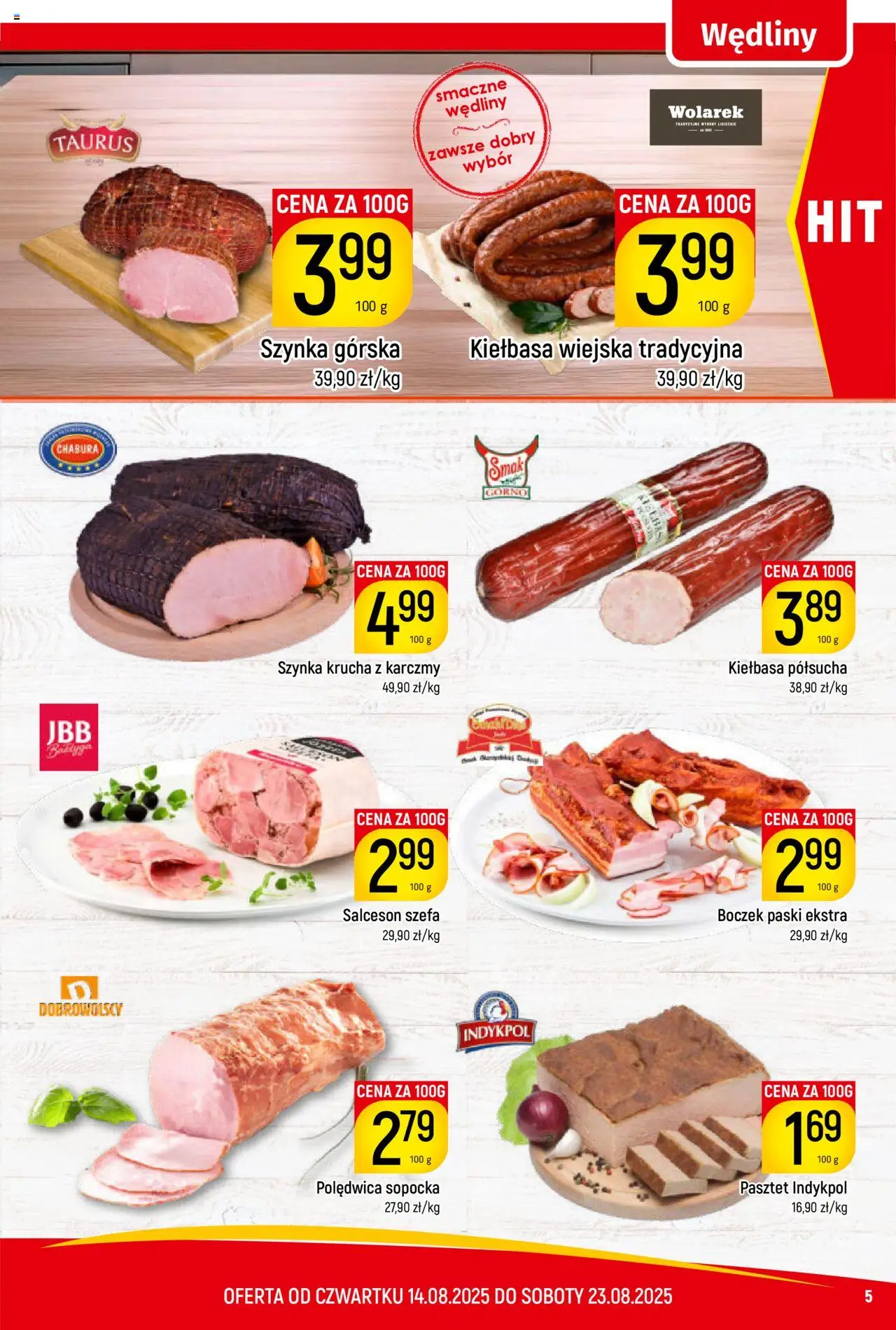 Piotruś Pan Gazetka od 14.08.2025 | Strona: 5 | Produkty: Kiełbasa, Szynka, Boczek, Wędliny