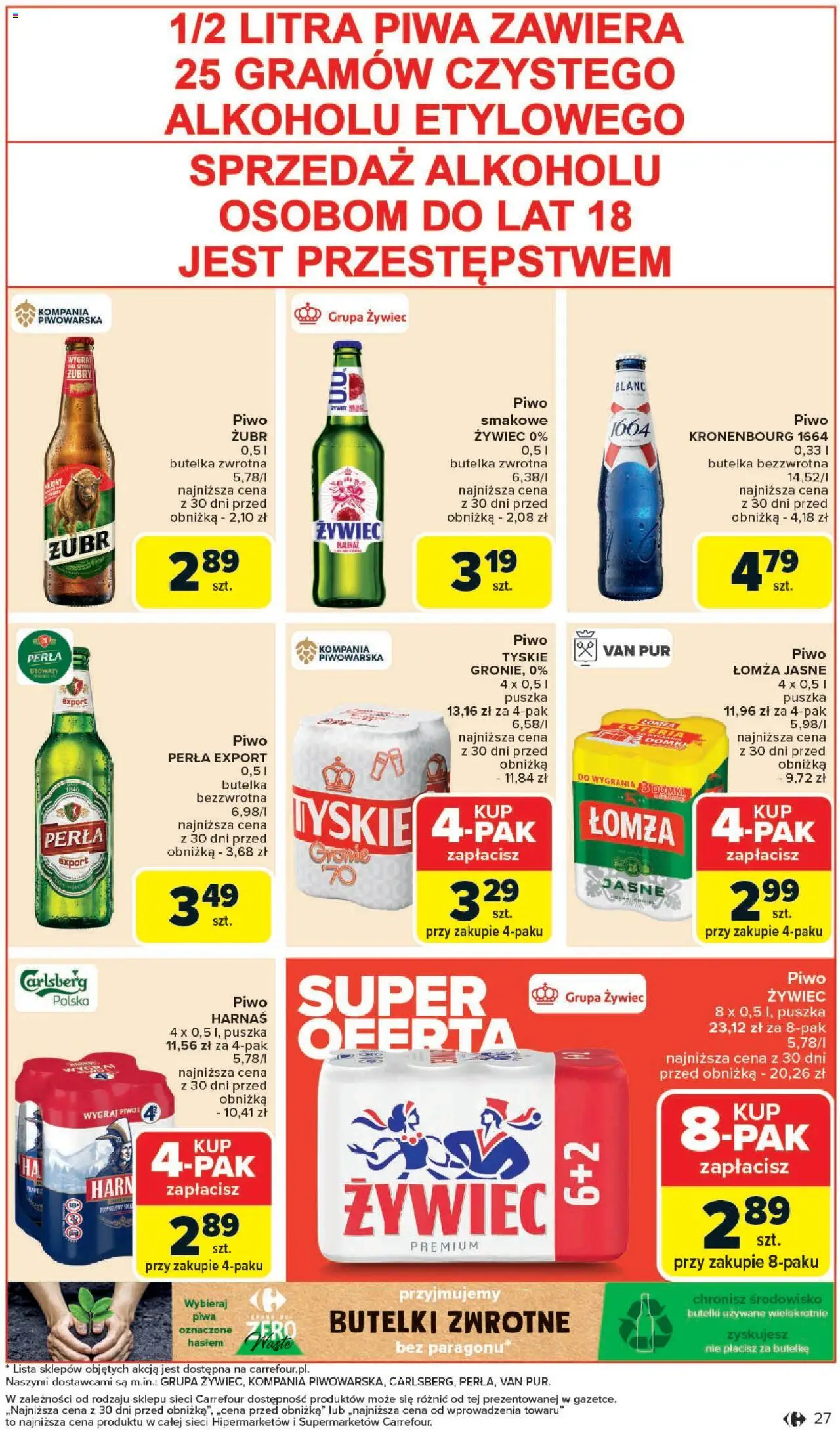 Carrefour Gazetka od 25.08.2025 | Strona: 29 | Produkty: Piwo żubr, Tyskie, Harnaś, Piwo