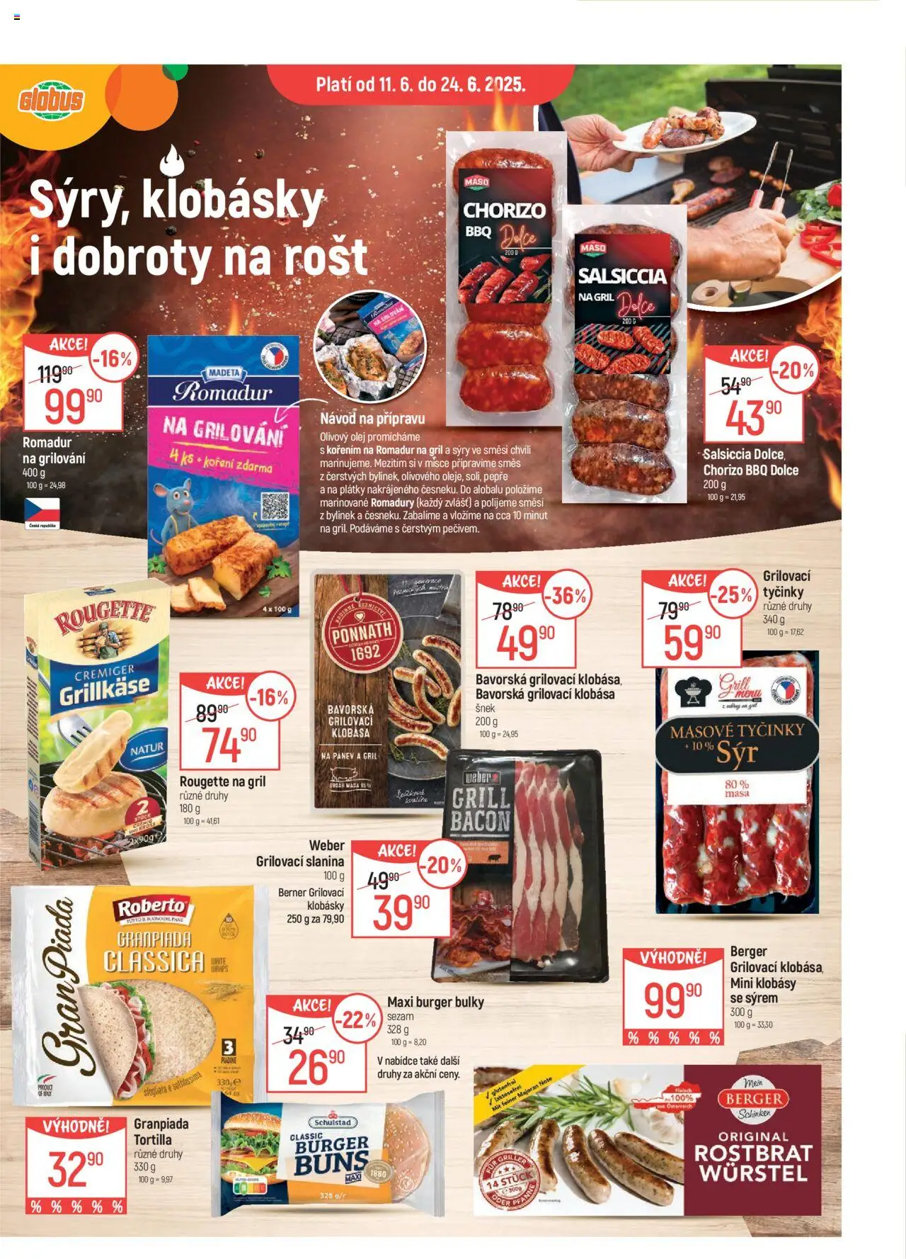 Globus leták - České Budějovice od 11.06.2025 | Strana: 13 | Produkty: Grilování, Romadur, Rošt, Chorizo