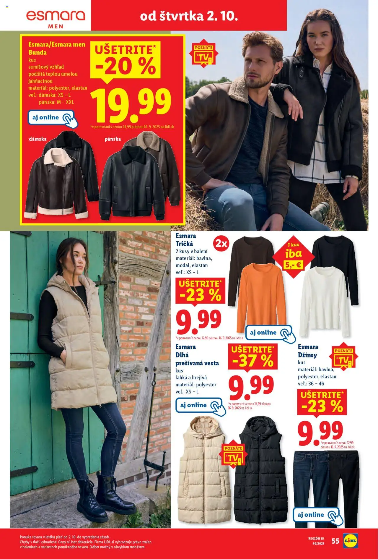 Nové Lidl akcie – leták je platný od 29.09.2025 | Strana: 85 | Produkty: Vesta, Bunda