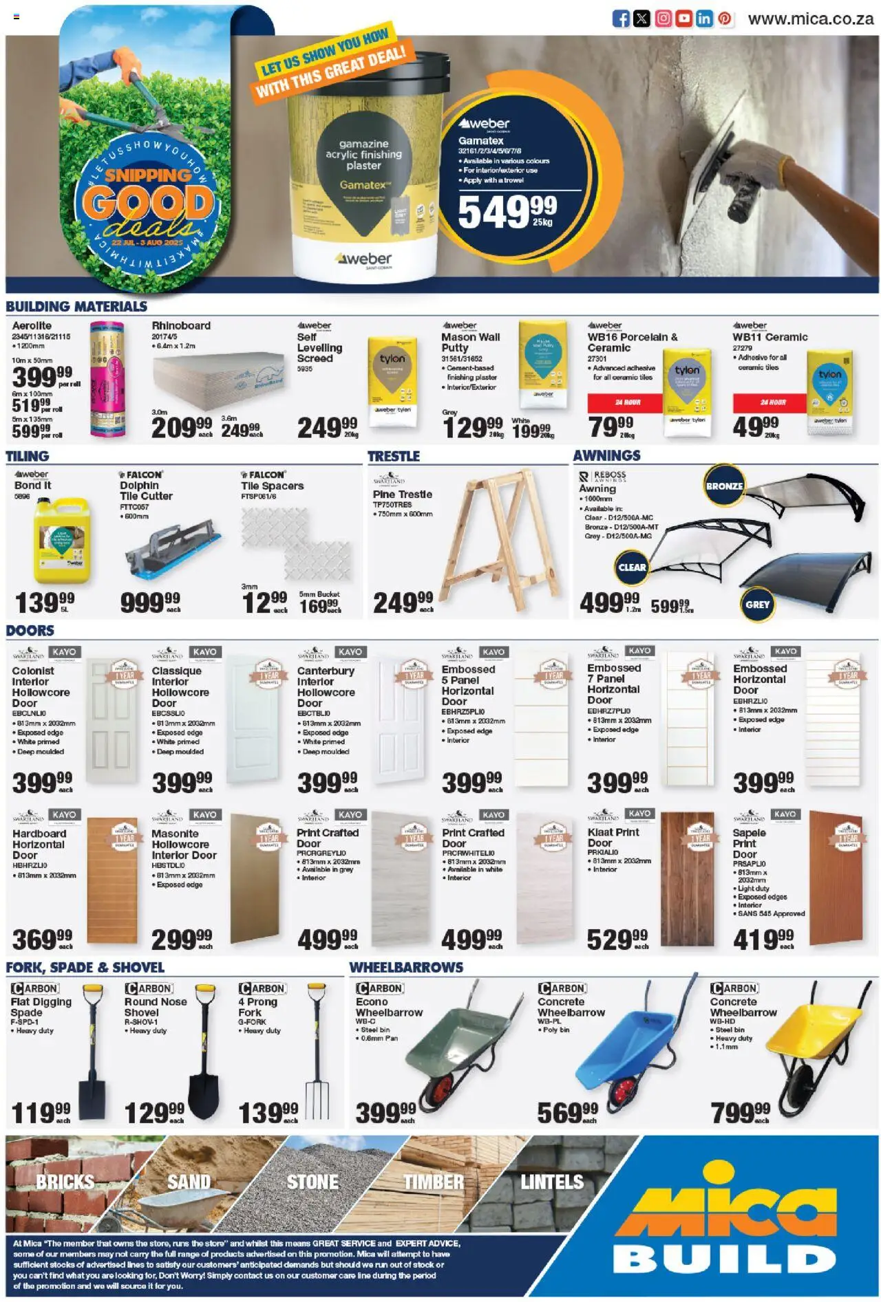 MICA Mpumalanga Build │ valid from 22.07.2025 | Page: 1 | Products: Cutter, Wheelbarrow, Spade, Stock