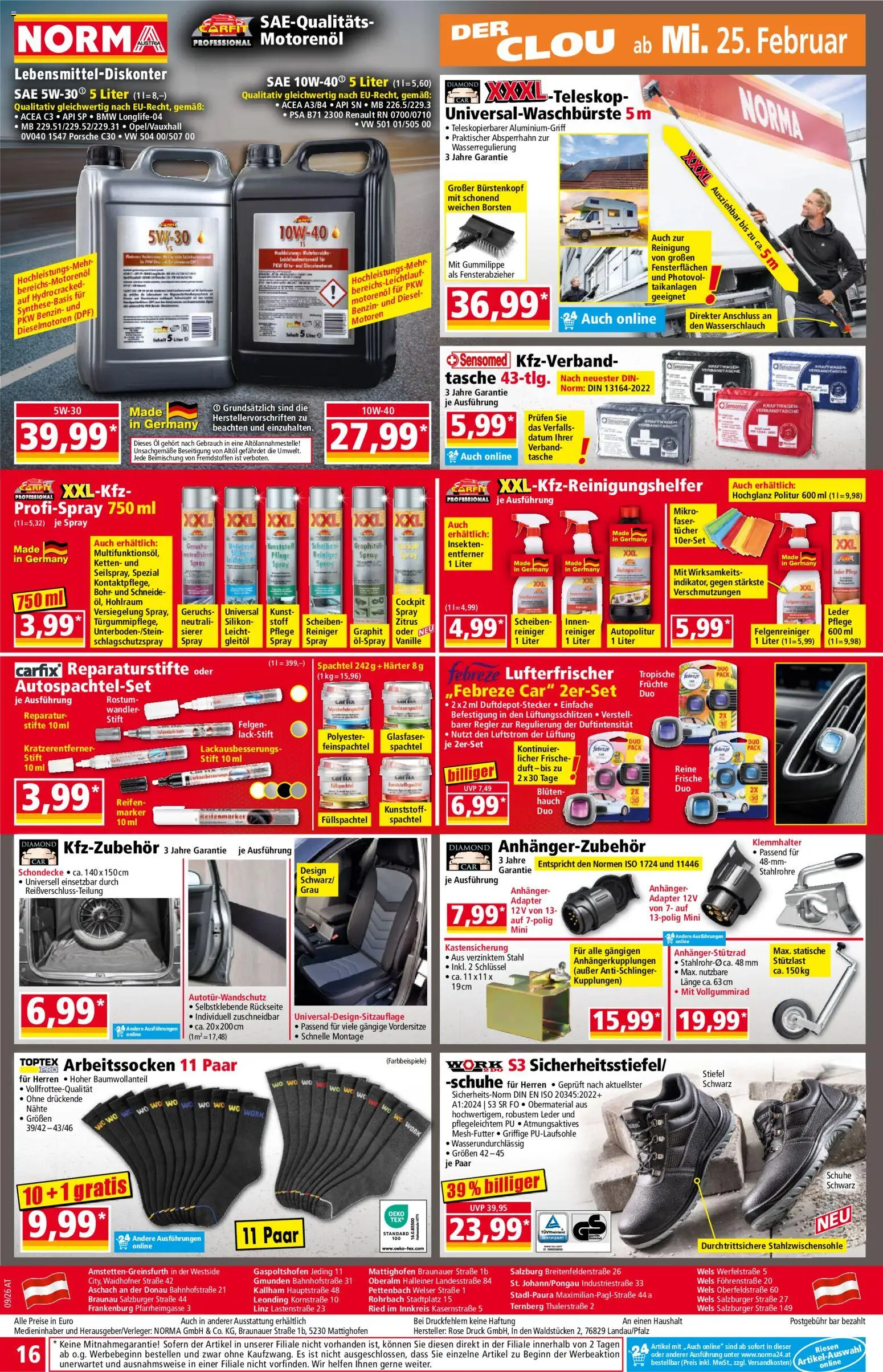 Norma Flugblatt gültig ab 23.02.2026 | Seite: 16 | Produkte: Stiefel, Tasche, Adapter, Öl