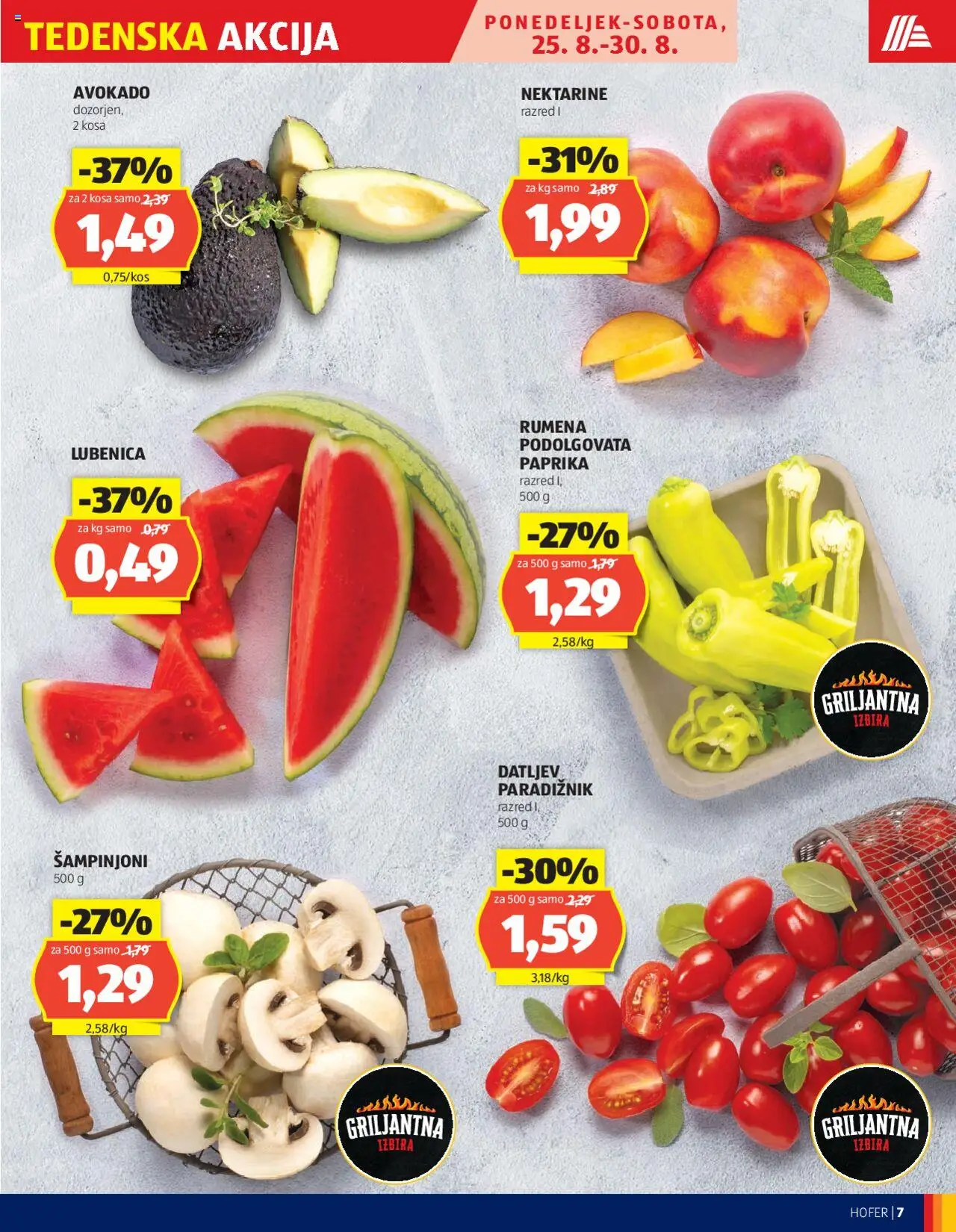 Hofer katalog │ velja od 21.08.2025 | Stran: 7 | Izdelki: Paprika, Paradiznik, Avokado, Nektarine
