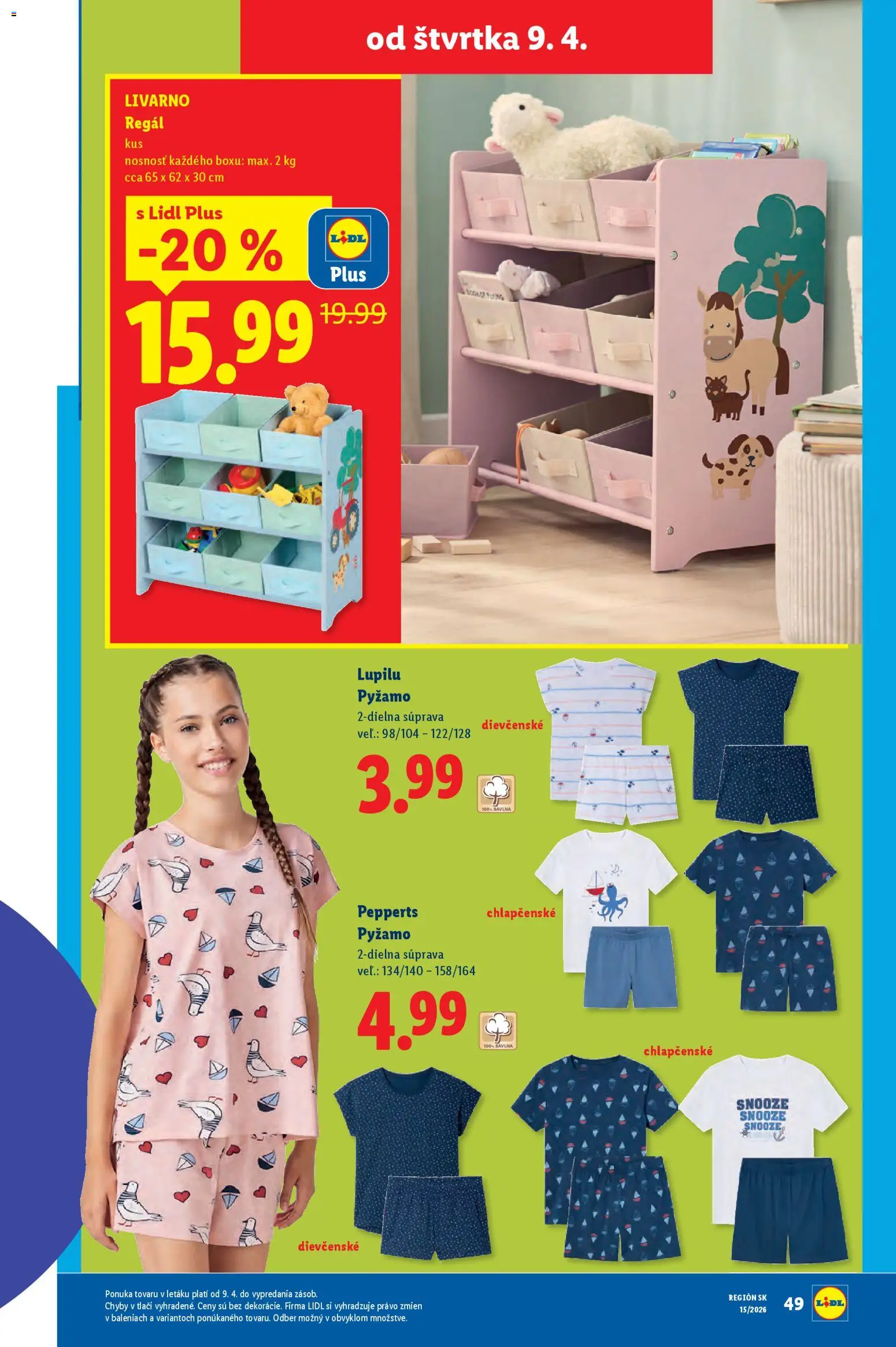 Nové Lidl akcie – leták je platný od 06.04.2026 | Strana: 77 | Produkty: Regál, Pyžamo