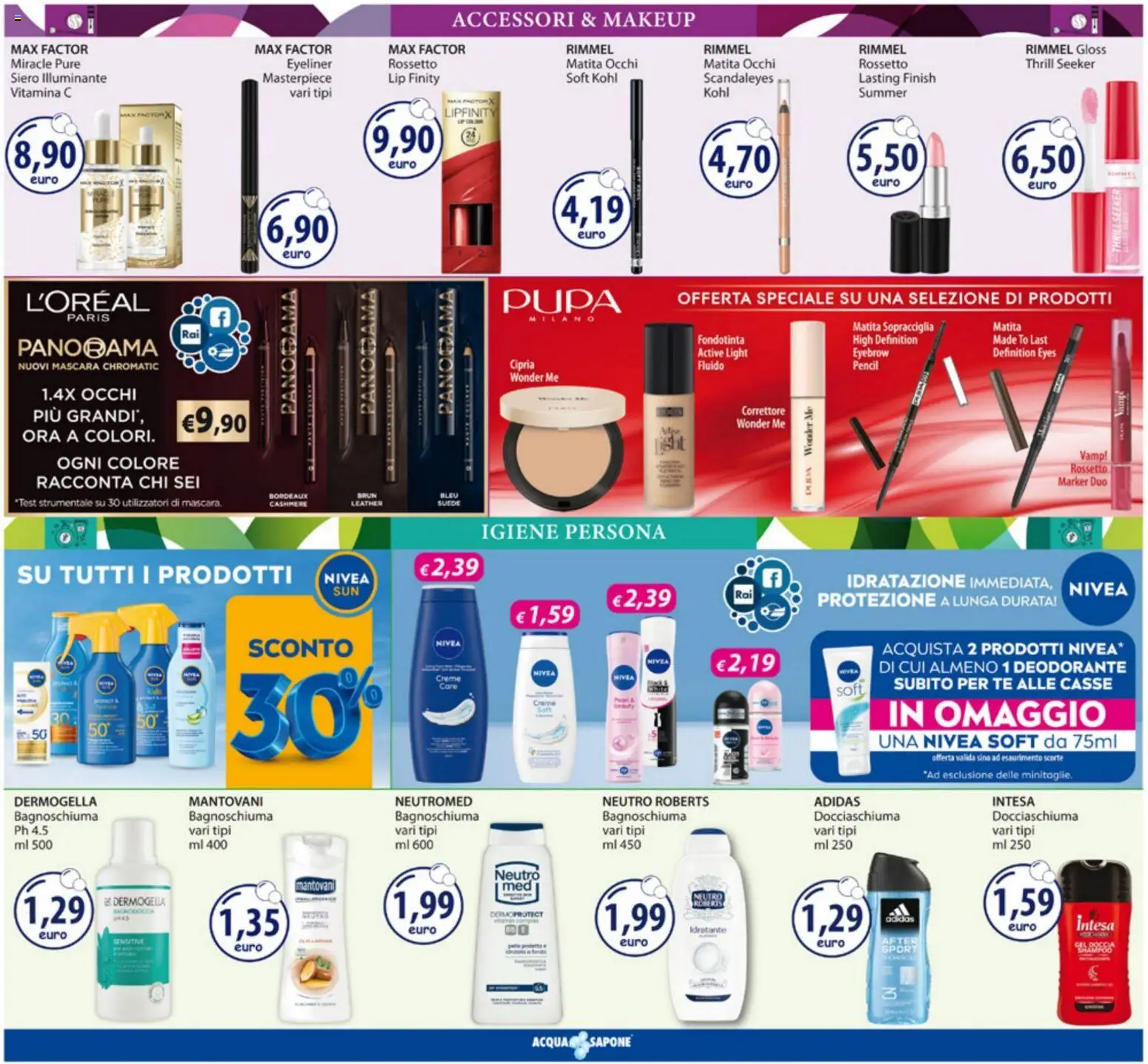 Volantino Acqua e Sapone del 07.04.2026 | Pagina: 4 | Prodotti: Mascara, Fondotinta, Deodorante, Cipria