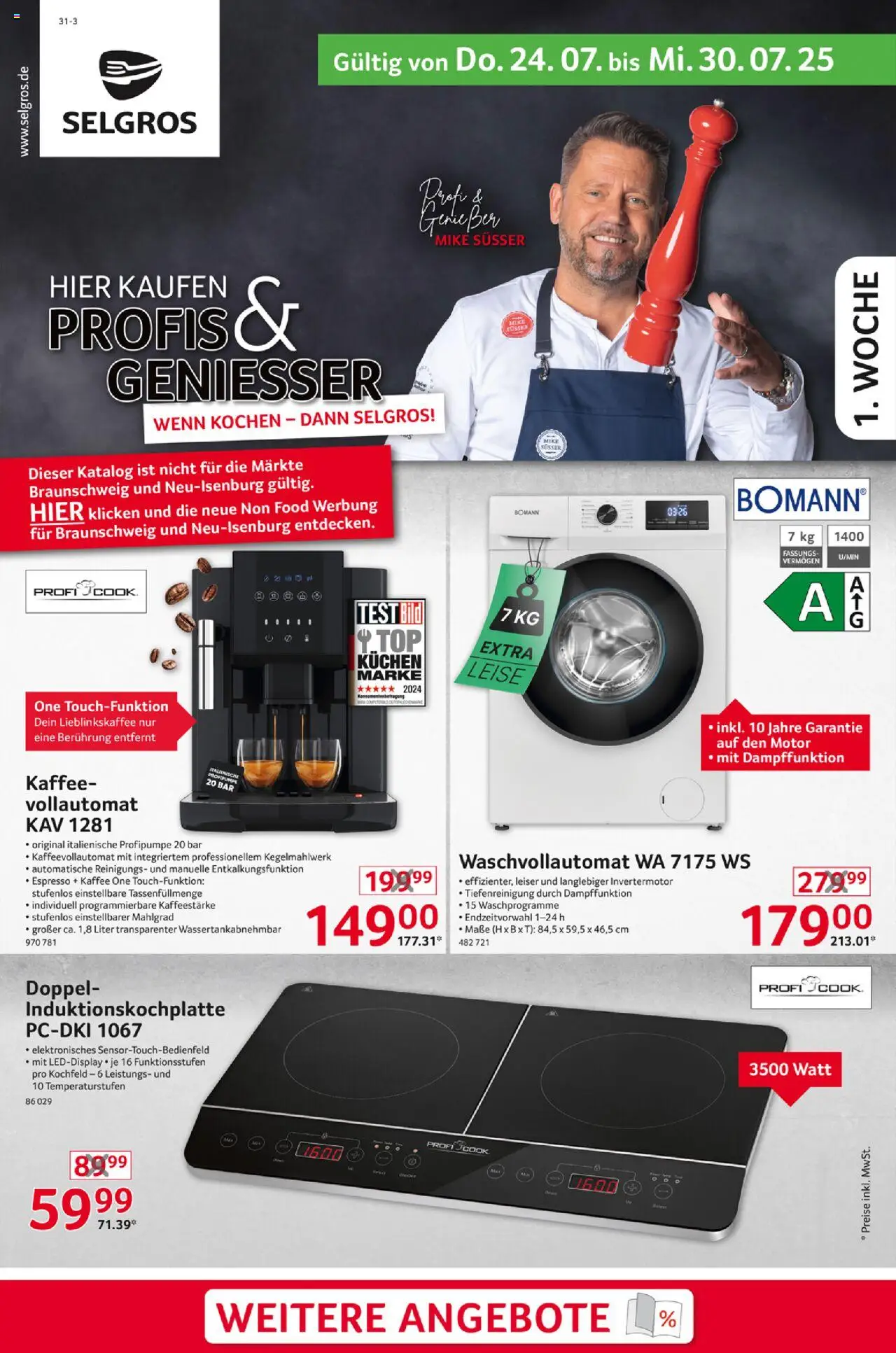 Selgros  Non Food - gültig ab dem 24.07.2025 | Seite: 1 | Produkte: Kaffee, Kochfeld, Kaffeevollautomat, Kuchen