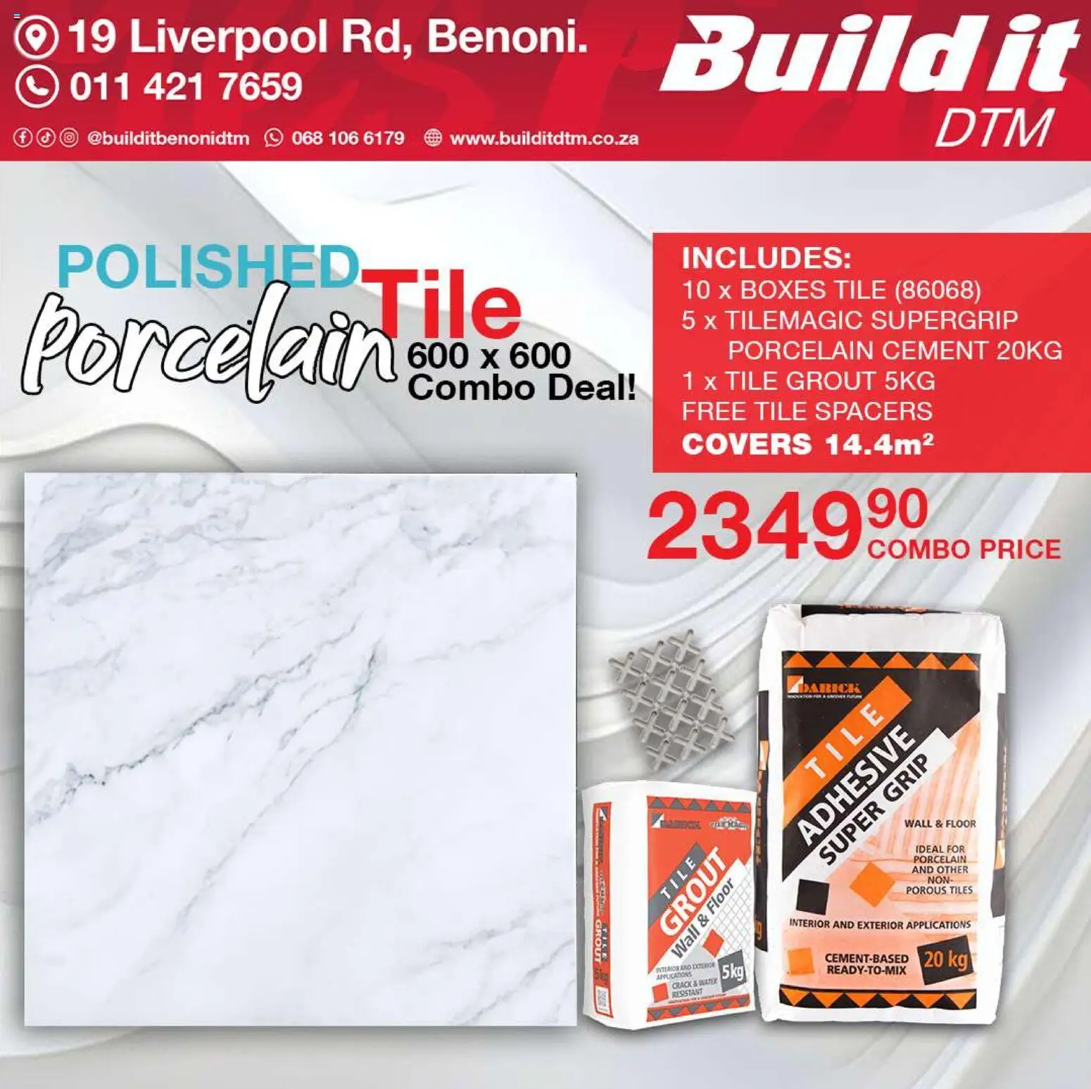 New Build It catalogue – valid from 19.03.2026 | Page: 5 | Products: Tile grout, Adhesive, Water, Cement