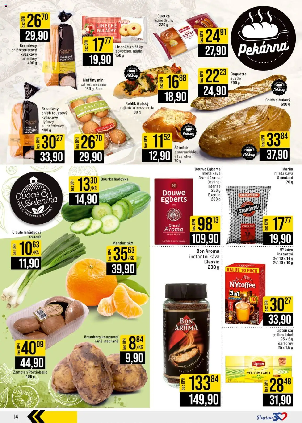 Jip leták - Cash & Carry od 06.08.2025 | Strana: 14 | Produkty: Chléb, Rohlík, Instantní káva, Zelenina