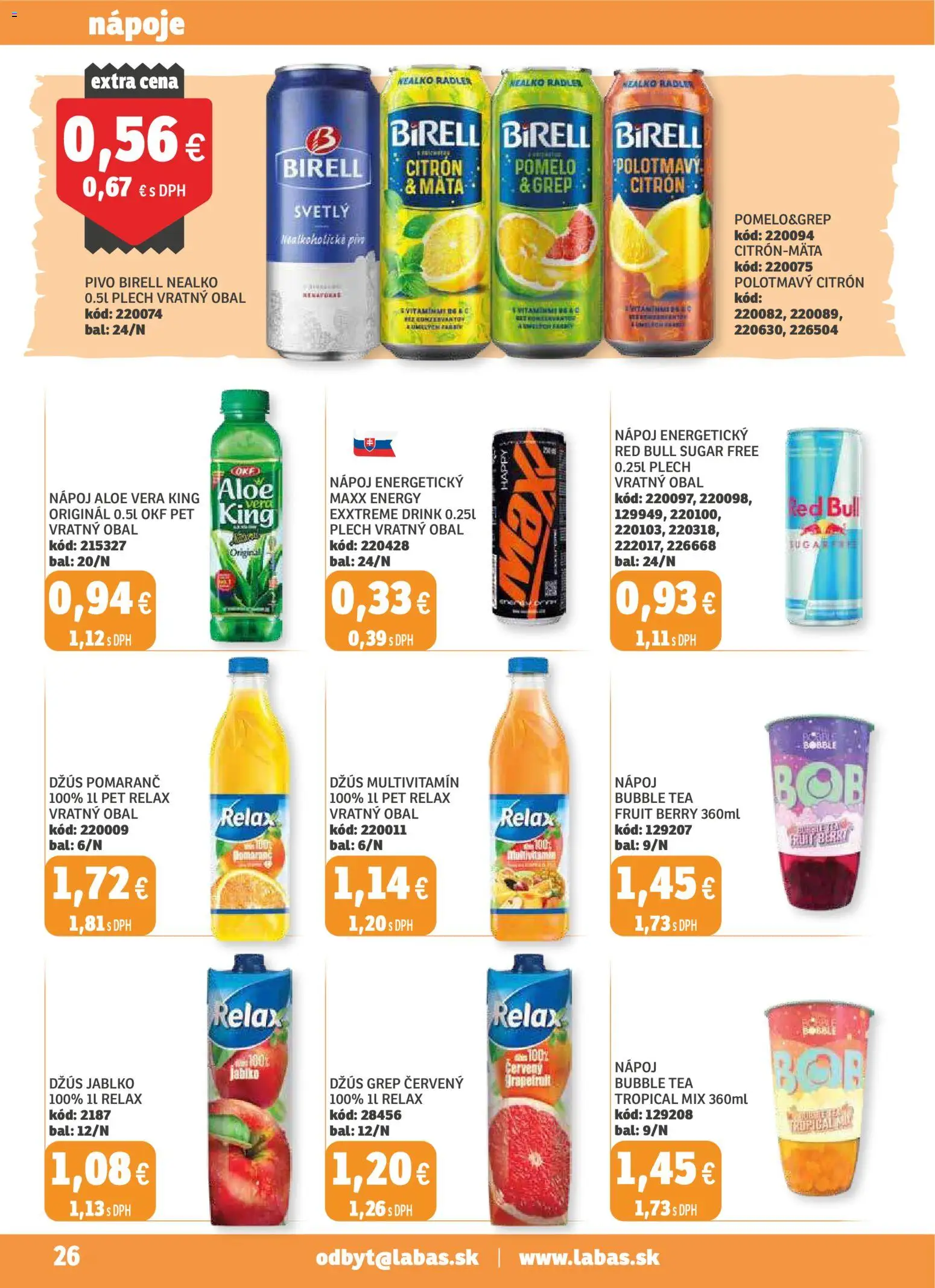 Nové Labaš akcie – leták je platný od 14.11.2025 | Strana: 26 | Produkty: Pivo, Džús, Birell, Pomelo