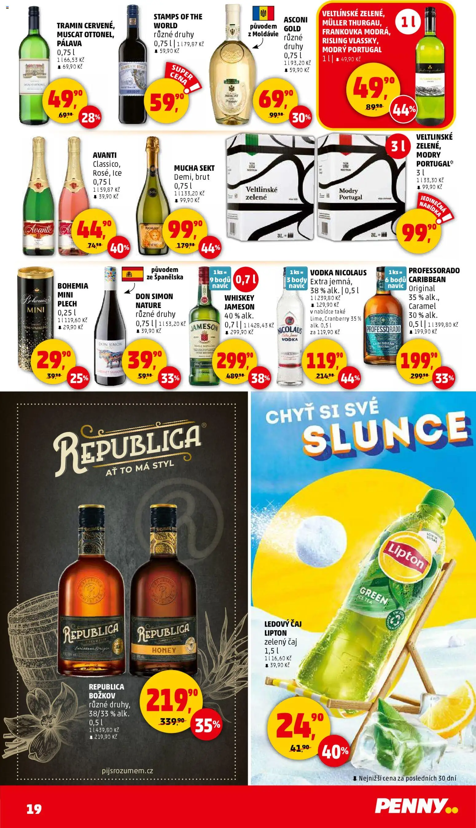 Penny Market leták - Čtvrtečník od 13.11.2025 | Strana: 19 | Produkty: Whiskey, Vodka, Republica, Ice tea