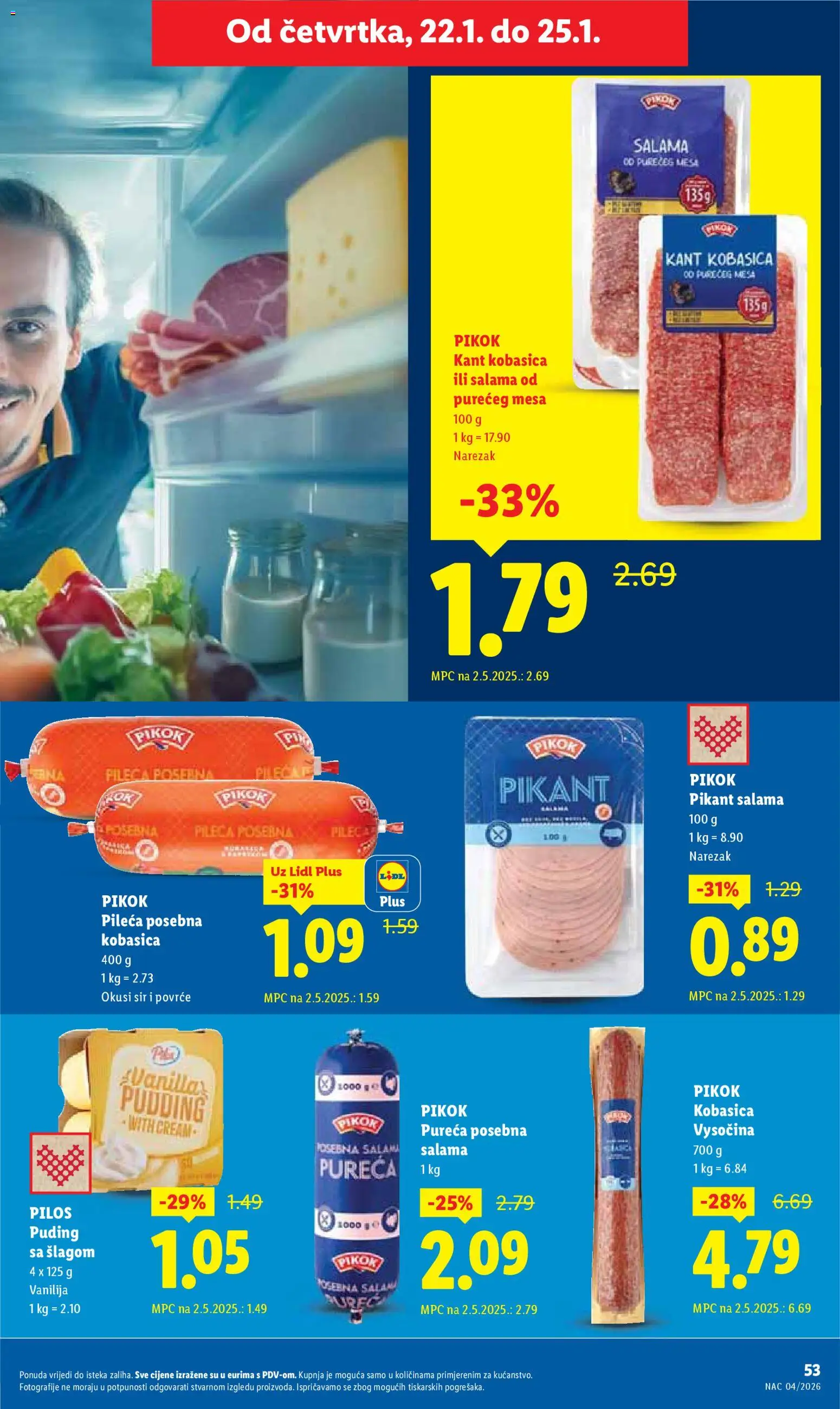 Lidl katalog | vrijedi od 19.01.2026 | Stranica: 53 | Proizvodi: Sir, Puding, Povrće, Kobasica