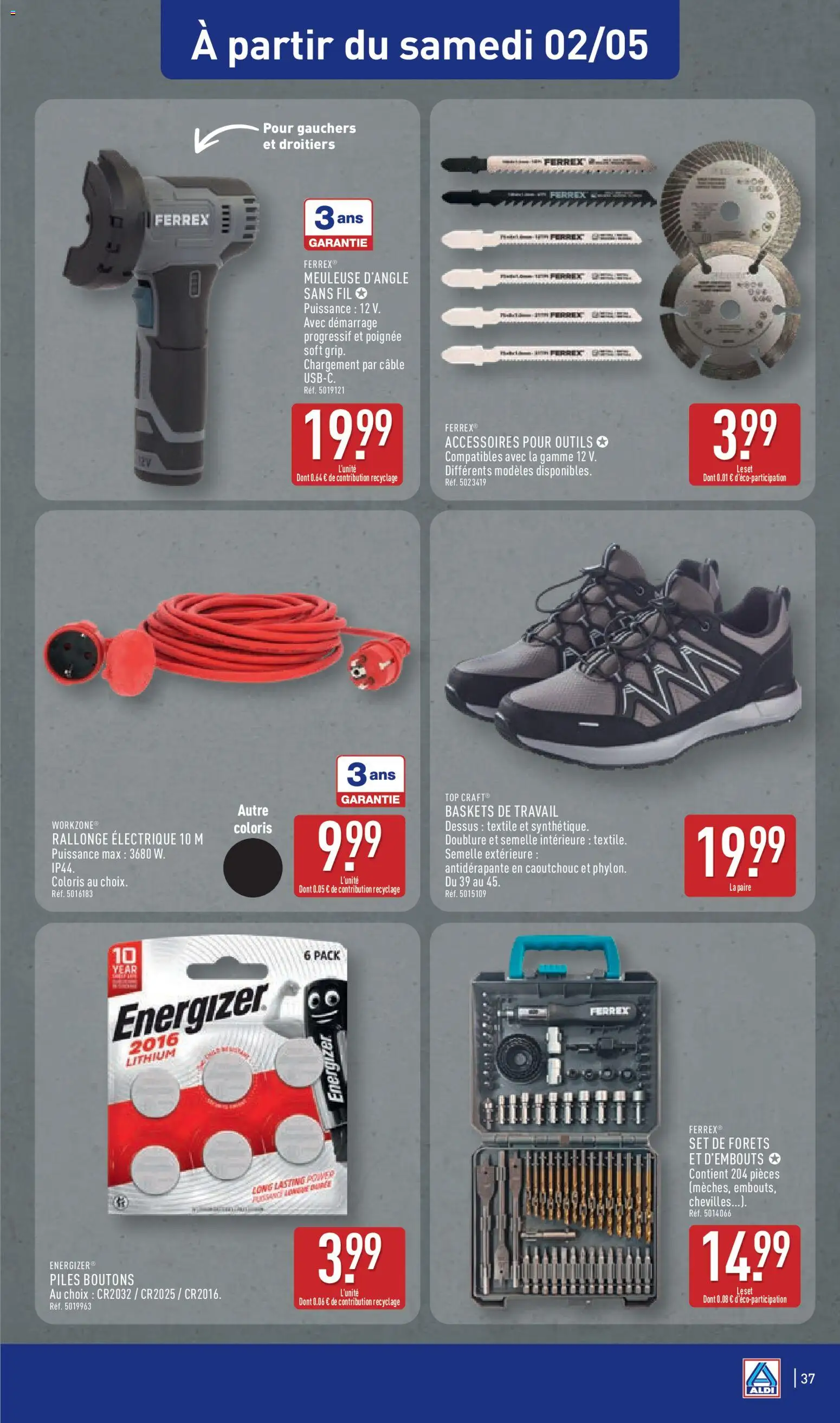 {H1} | Page: 39 | Produits: Câble, Meuleuse, Rallonge électrique, Baskets