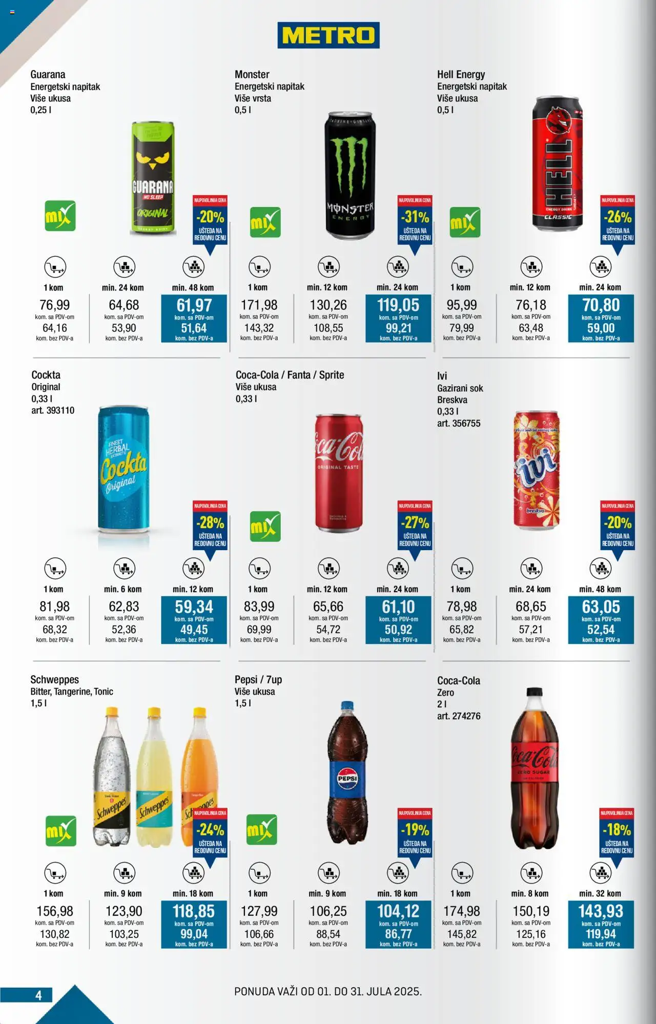 Metro katalog - važi od 01.07.2025 | Strana: 4 | Proizvode: Hell, Schweppes, Breskva, Pepsi