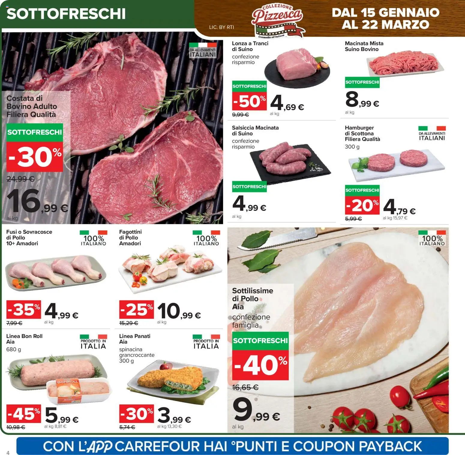 Volantino Carrefour del 15.01.2026 | Pagina: 4 | Prodotti: Bovino, Pollo, Salsiccia, Hamburger