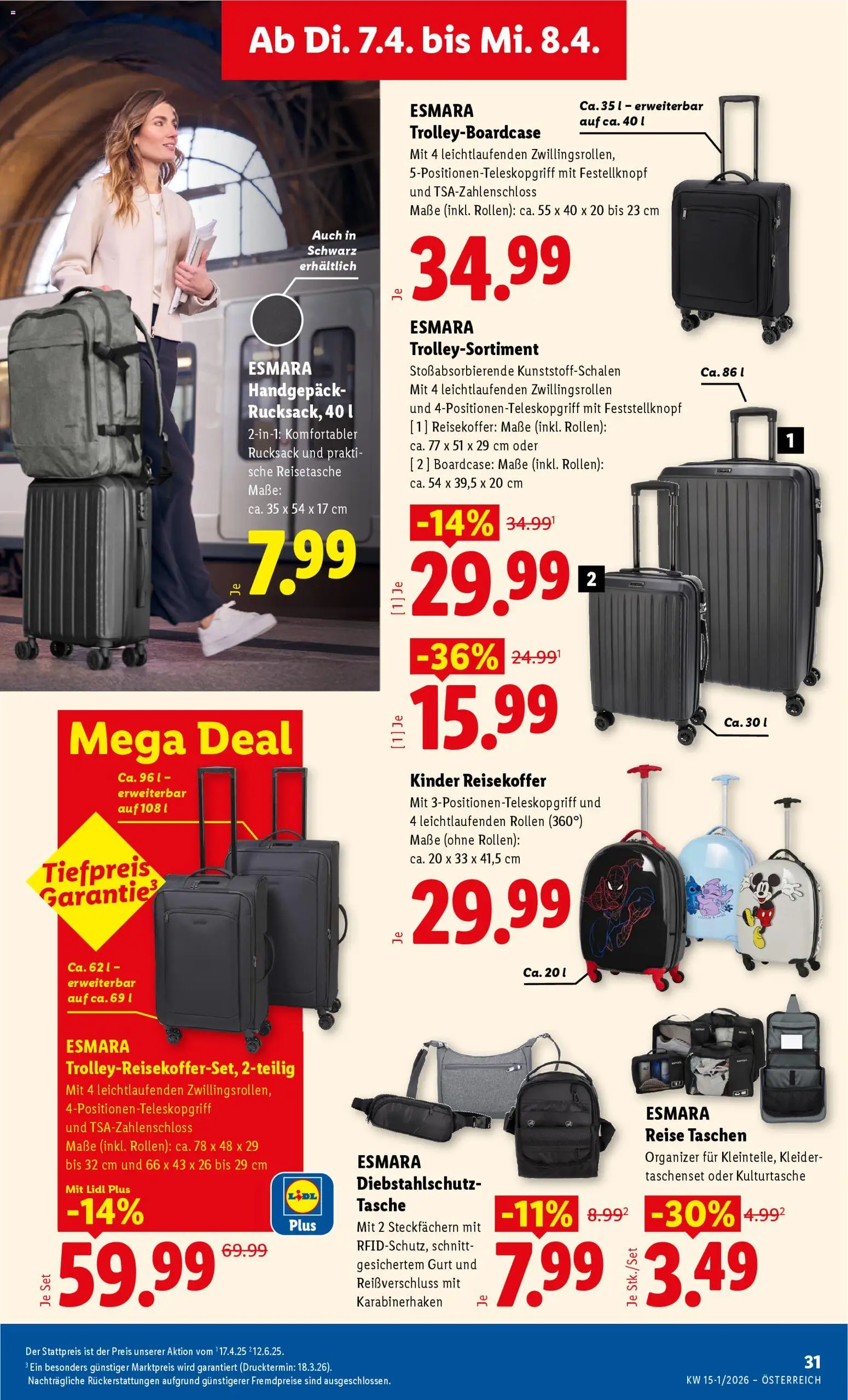 Lidl Flugblatt - Altenmarkt im Pongau, St. Johann im Pongau, Zell am See gültig ab 02.04.2026 | Seite: 36 | Produkte: Rucksack, Reisetasche, Tasche