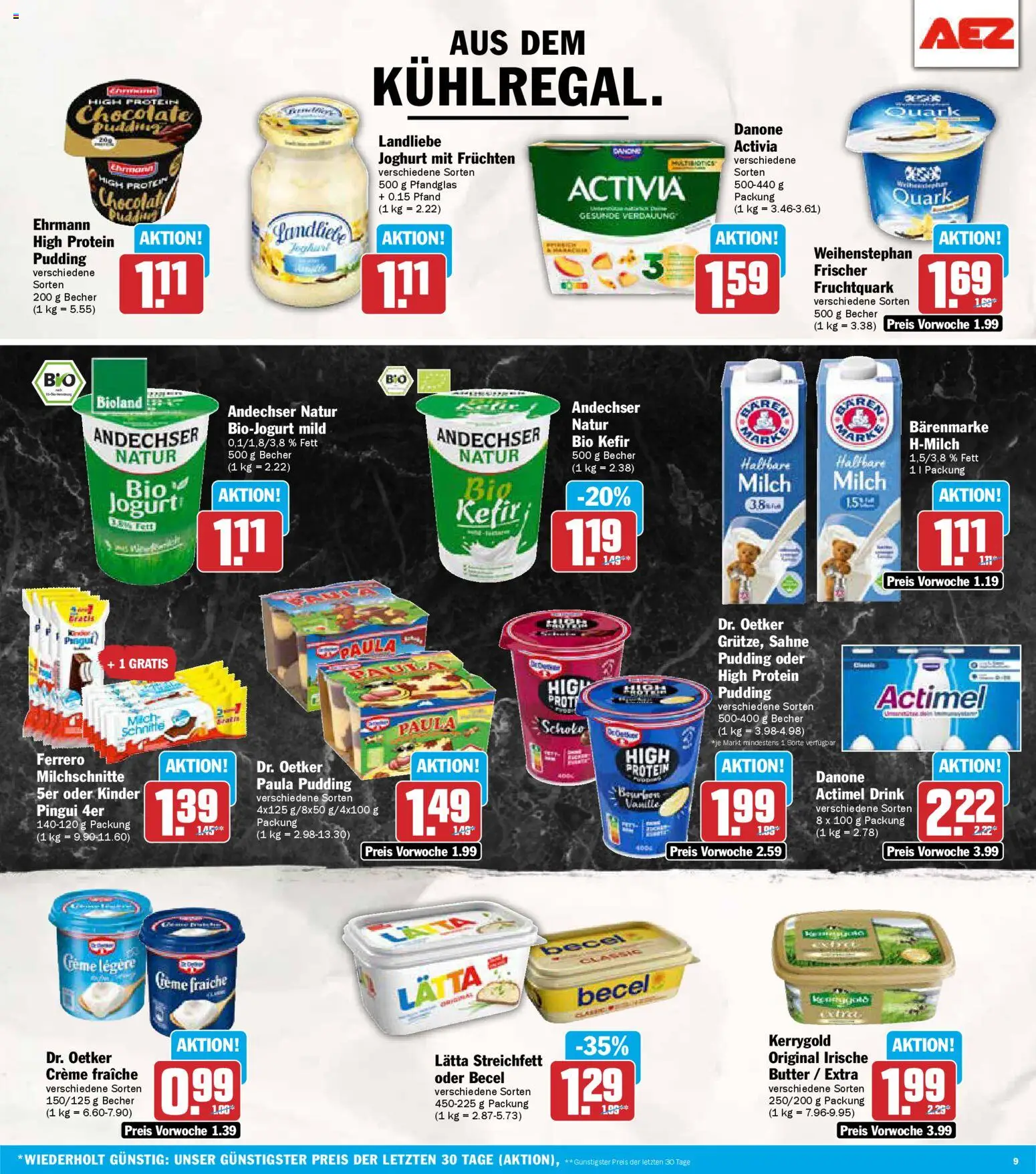 AEZ Prospekt 	 – gültig ab 27.10.2025 | Seite: 9 | Produkte: Milch, Butter, Lätta, Ferrero milchschnitte