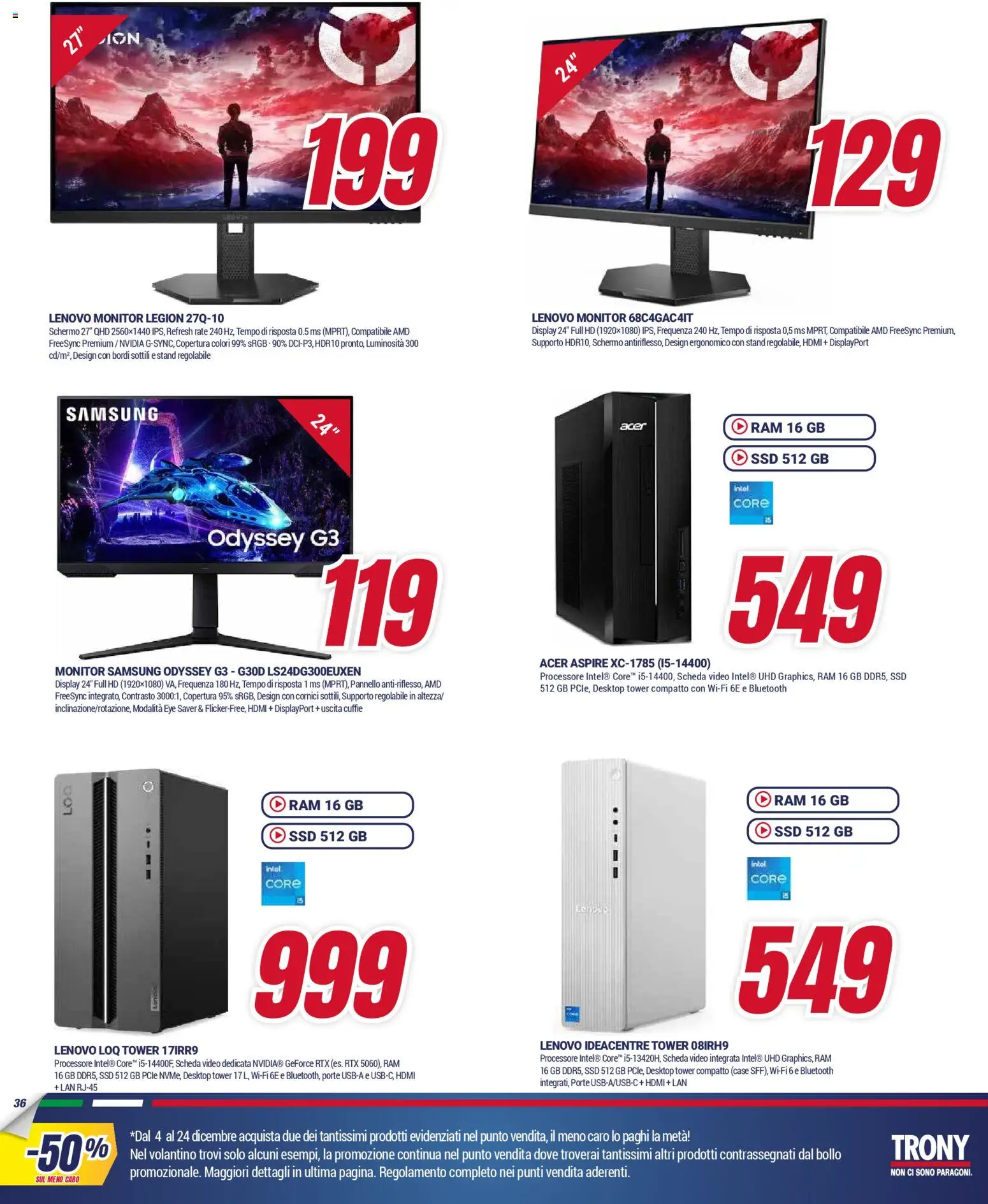 Volantino Trony del 04.12.2025 | Pagina: 36 | Prodotti: Monitor, Video, Cuffie, Samsung