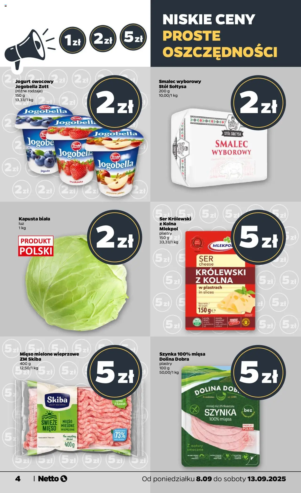 Netto gazetka - Spożywcza od 08.09.2025 | Strona: 4 | Produkty: Mięso mielone, Szynka, Ser, Jogurt