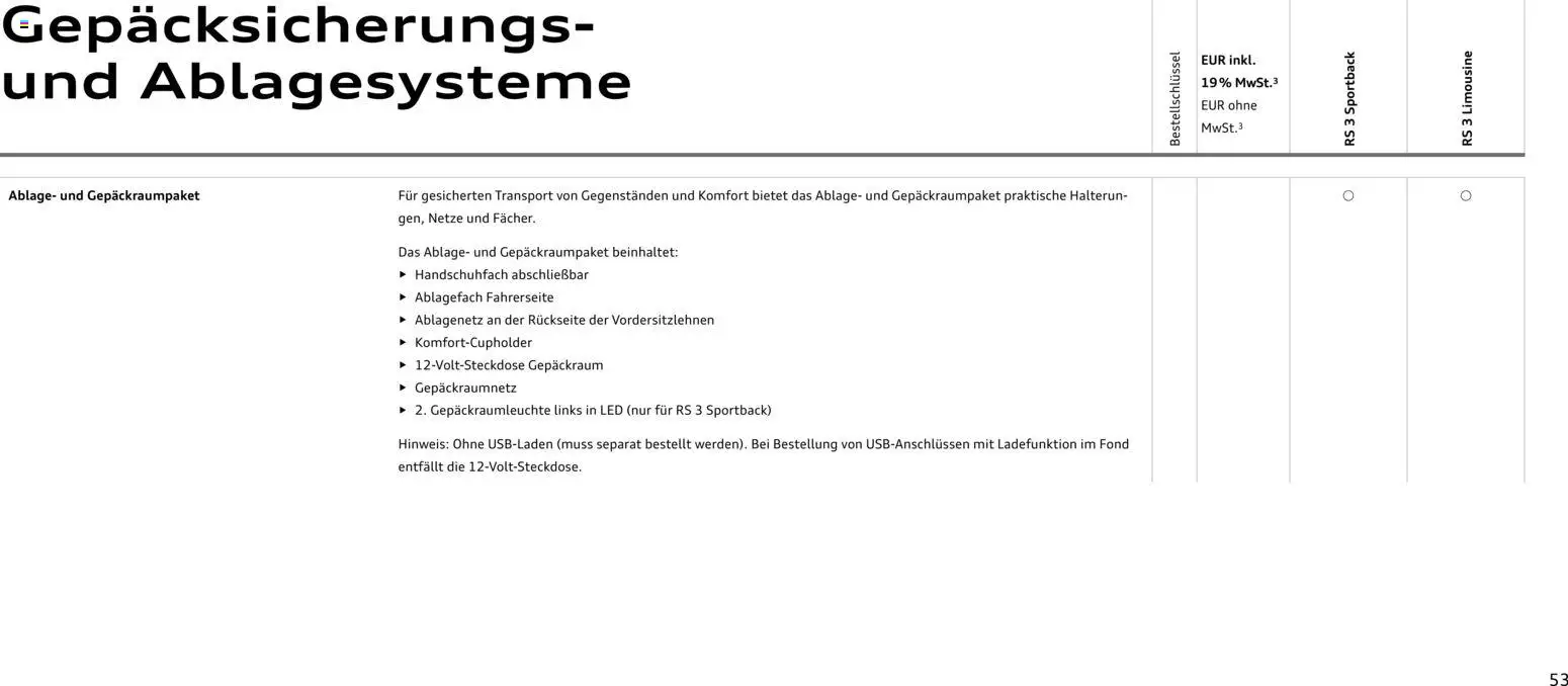 Audi RS 3 Sportback / RS 3 Limousine – gültig ab 25.10.2025 | Seite: 53