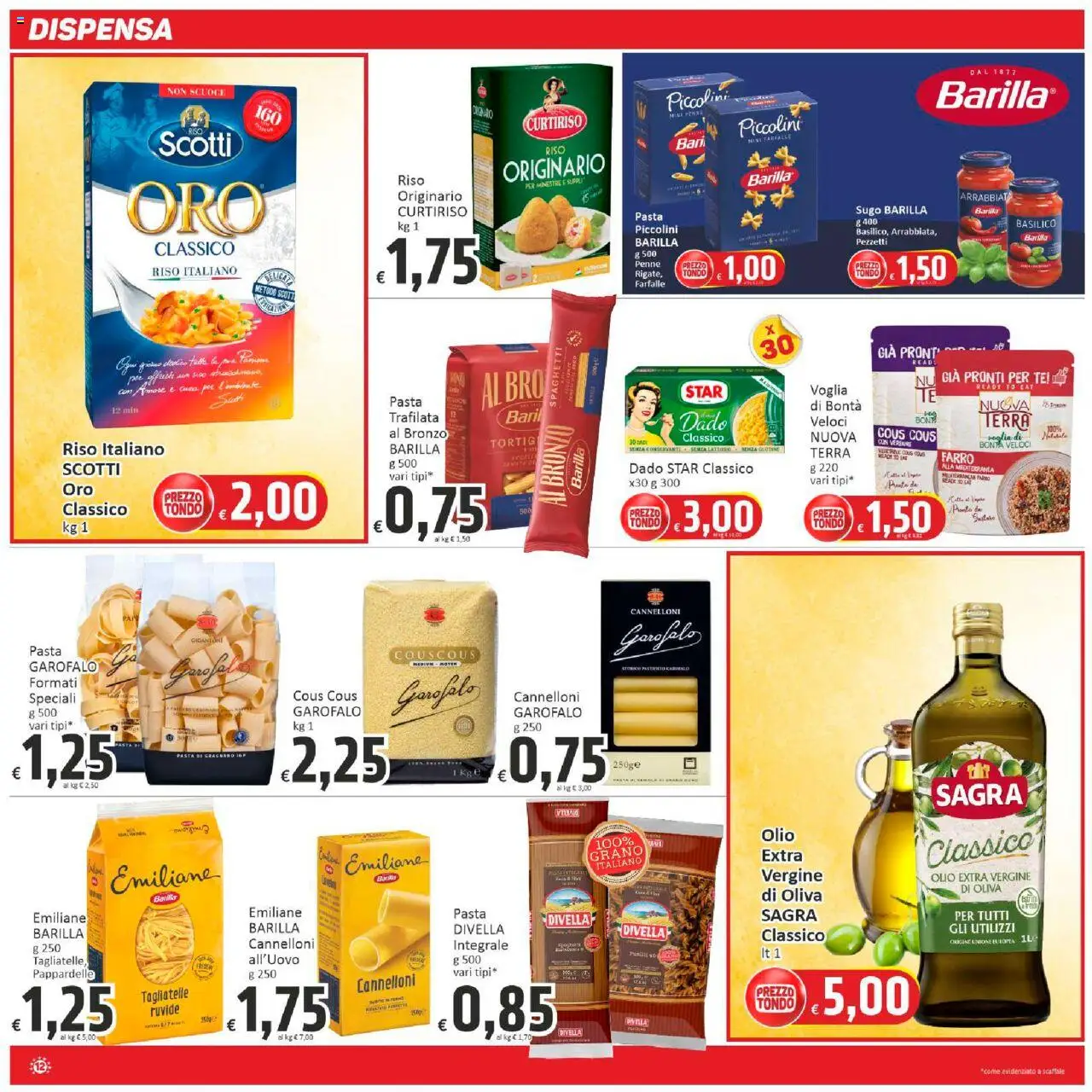 Volantino Paghi Poco del 29.09.2025 | Pagina: 12 | Prodotti: Riso, Tagliatelle, Olio extra vergine, Terra