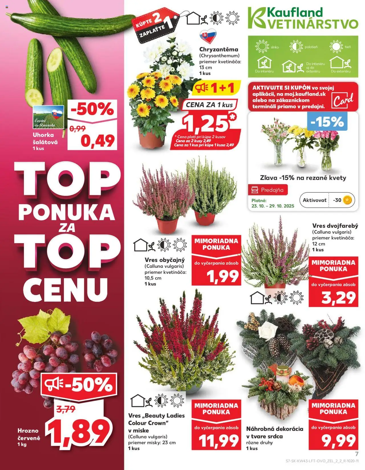Nové Kaufland akcie – leták je platný od 23.10.2025 | Strana: 7 | Produkty: Kvety, Hrozno